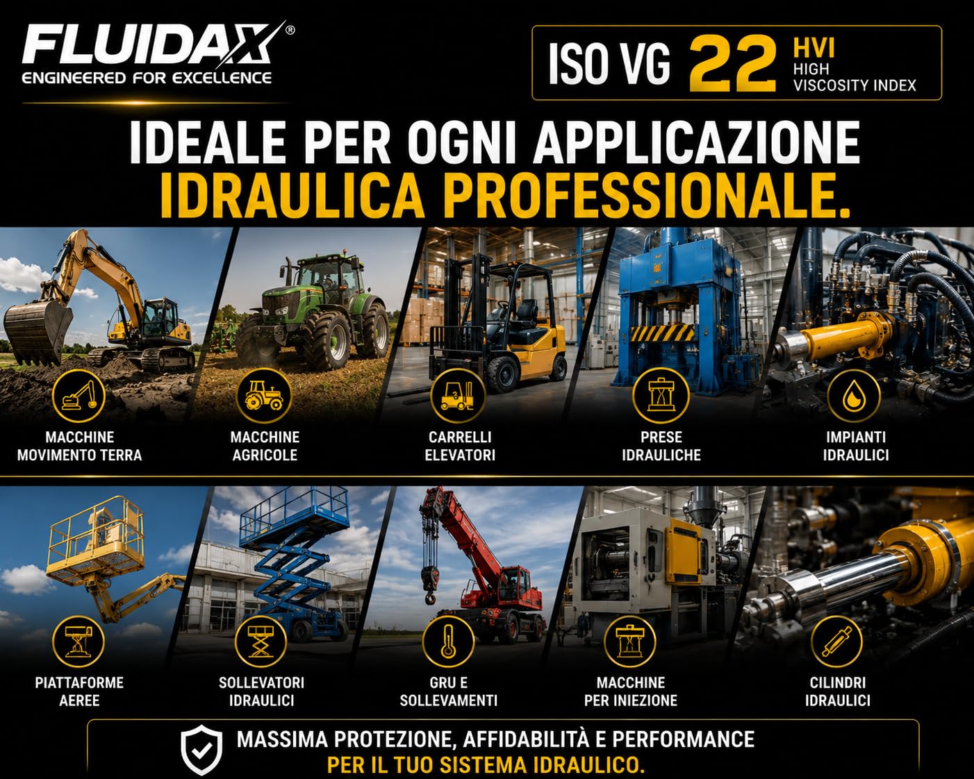 Olio Idraulico ISO VG 22 HVI 5 Litri – Lubrificante Idraulico ad Alto Indice di Viscosità – Antiusura, Anticorrosione e Antischiuma – per Trattori, Escavatori, Muletti e Impianti Idraulici