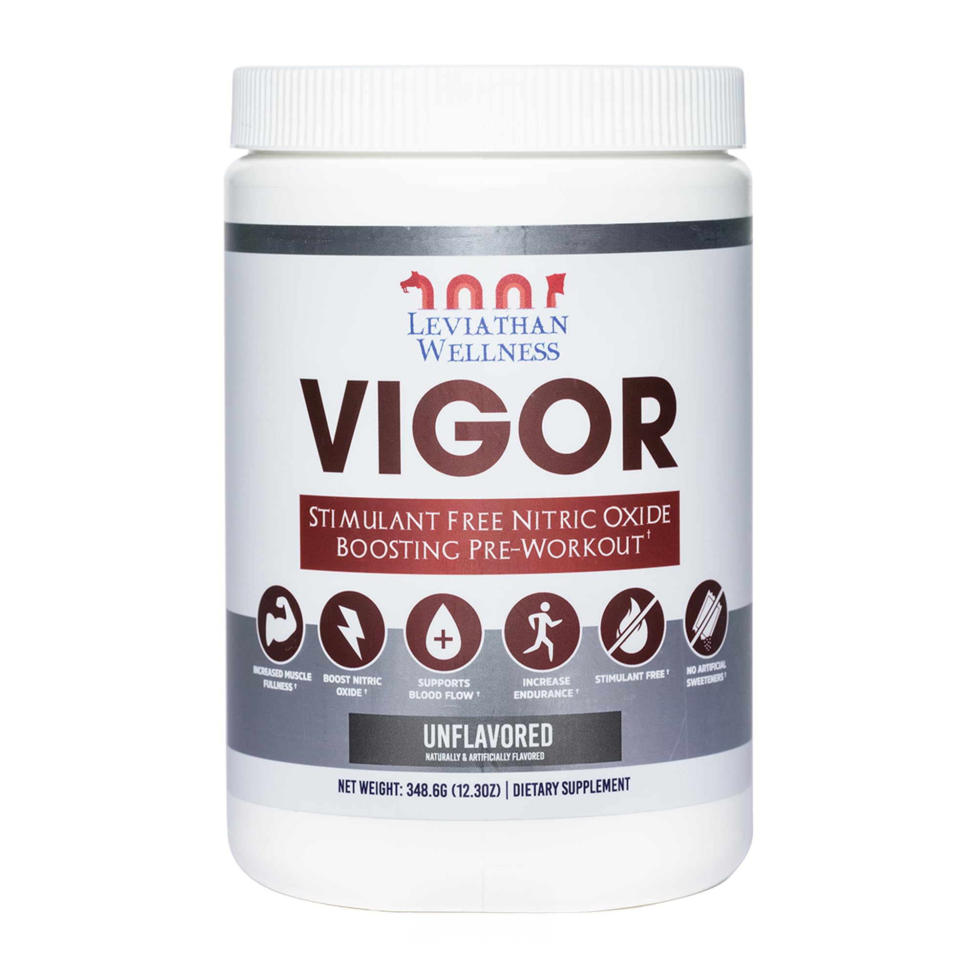 Vigor - Stimulant-Free Nitric Oxide Pre-Workout Powder | L-Citrulline (5000 mg), Malic Acid (2000 mg), GlycerPump (1500 mg)| Unflavored | 30 Servings, 9.62g Each | Made in The USA