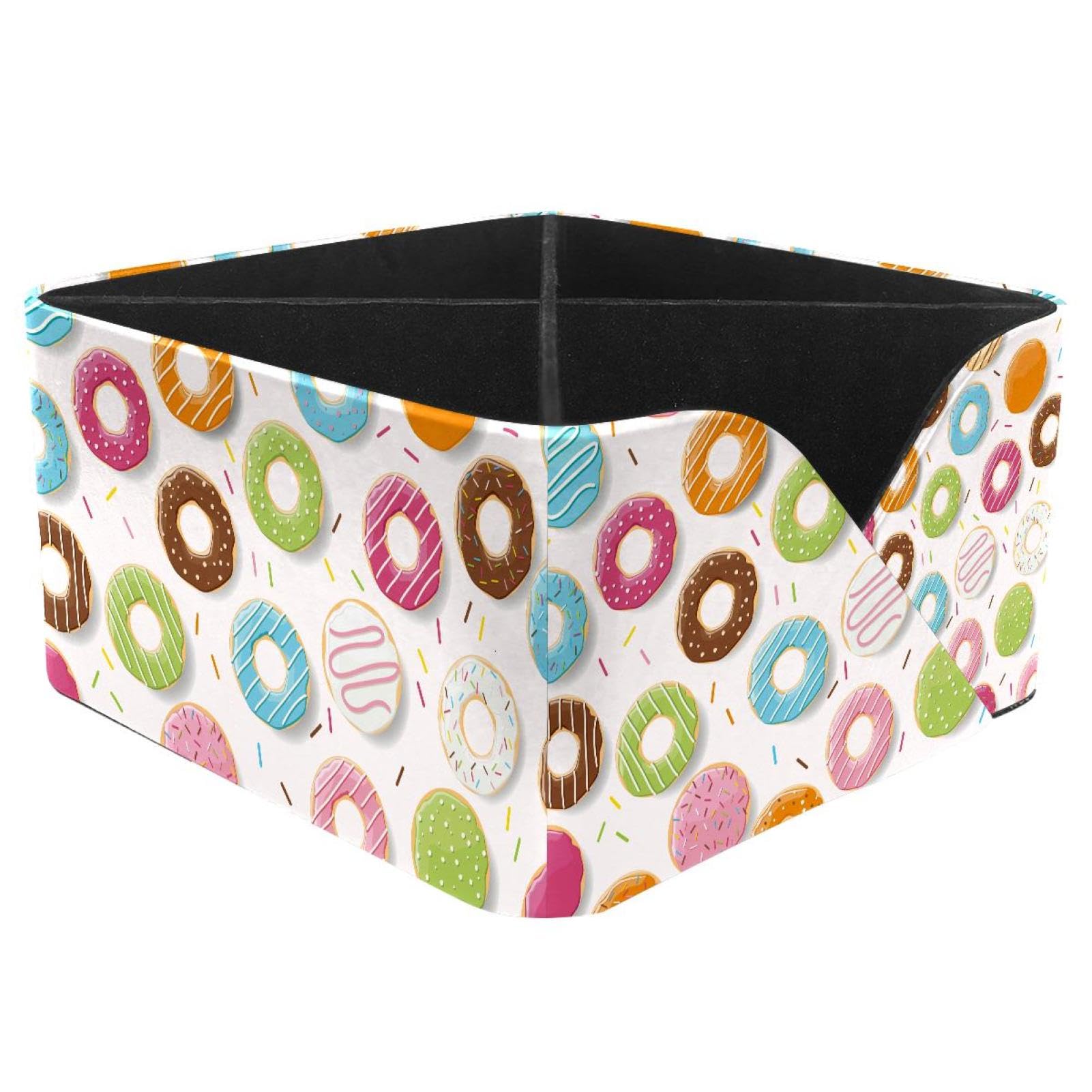 KengjuTesu Colorful Tasty Glossy Donuts Pattern Desktop Organizer Pen Holder, Rectangular Pencil Cup for Office, Study and Makeup Stations