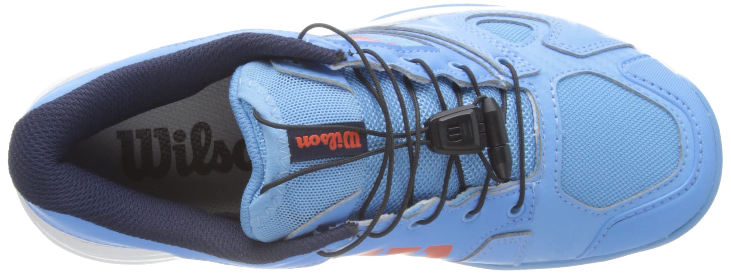 Wilson Junior/Enfant Chaussures de Tennis, Rush Pro JR QL Carpet, Bleu/Blanc/Orange, 34, pour Les Courts en Salle, pour Joueurs de Tout Niveau, WRS326260E015