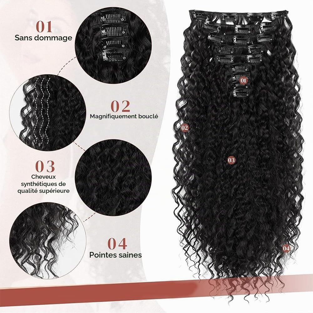 Postiche afro bouclé à clip fibre douce et résistante, confort longue durée, parfait pour look unique au quotidien, événements culturels, fêtes et concerts en plein air(Noir-1b)