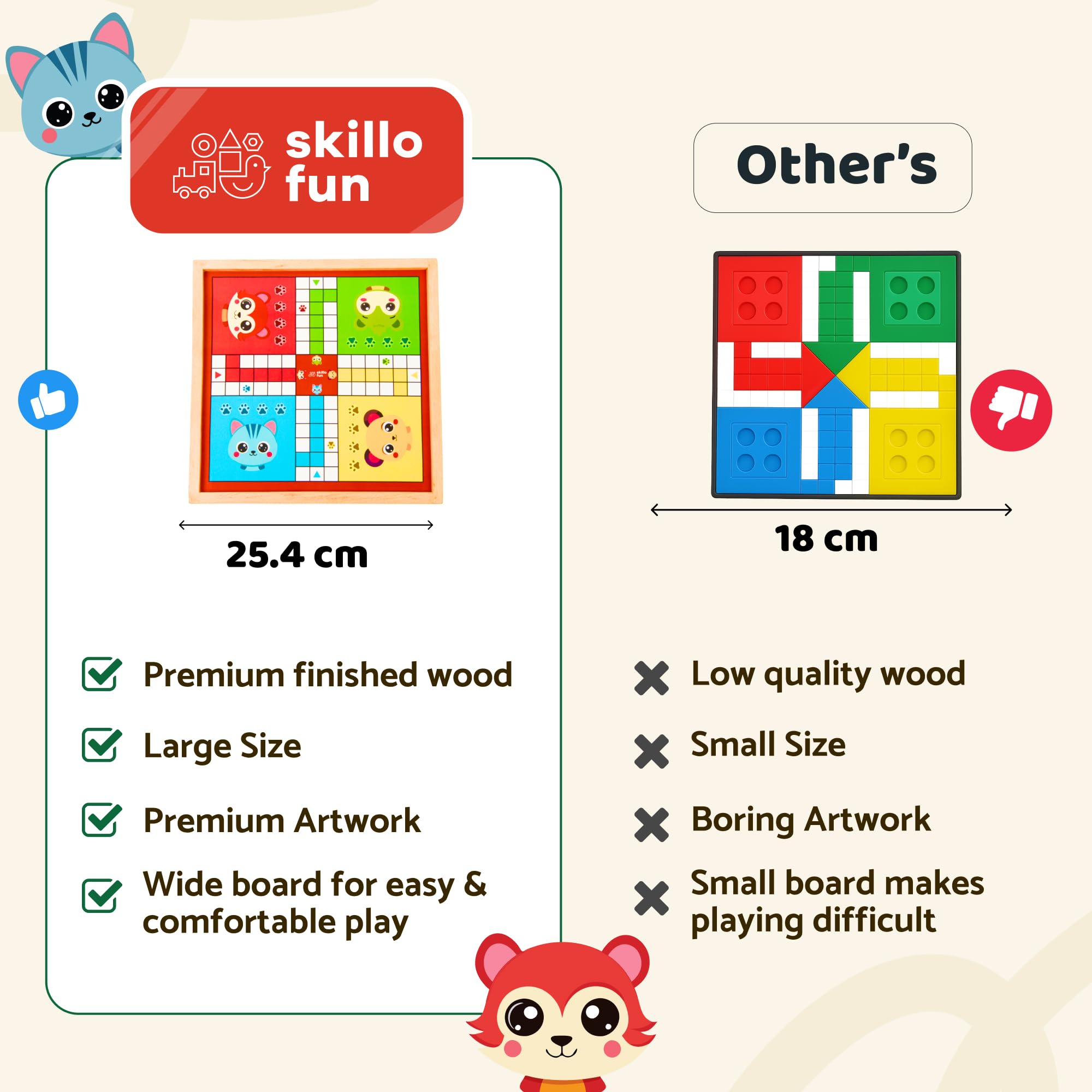 Skillofun Wooden Ludo & Snakes and Ladders Board Game Set | Magnetic Family Games for Adults and Kids | Perfect for Early Learning & Family Excitment | Beautiful Colors & Learning Fun | Board Games 2