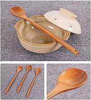 Vista 4 de Cucharas de mezcla de sopa de madera de 13.2 pulgadas, cuchara de cocina de mango largo, utensilios de cocina estilo japonés, 5 piezas
