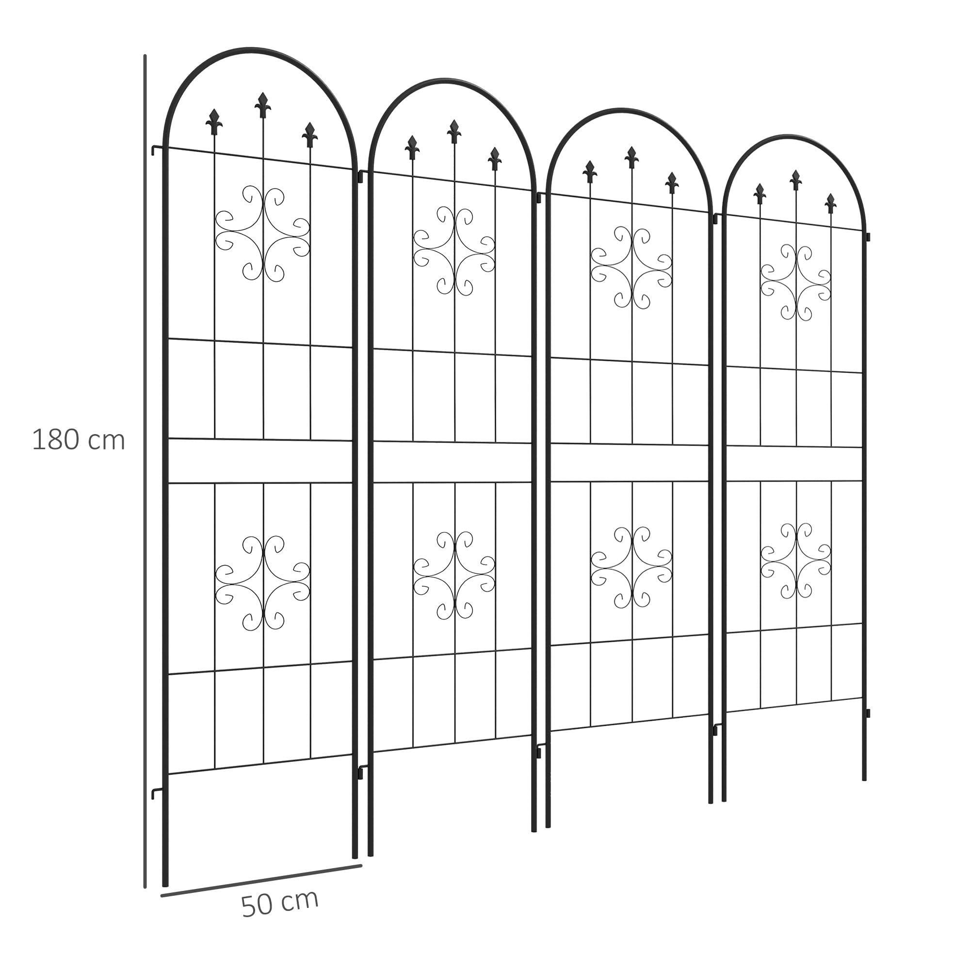Outsunny Lot de 2 Treillis de Jardin Support en Acier 50L x 180H cm Noir