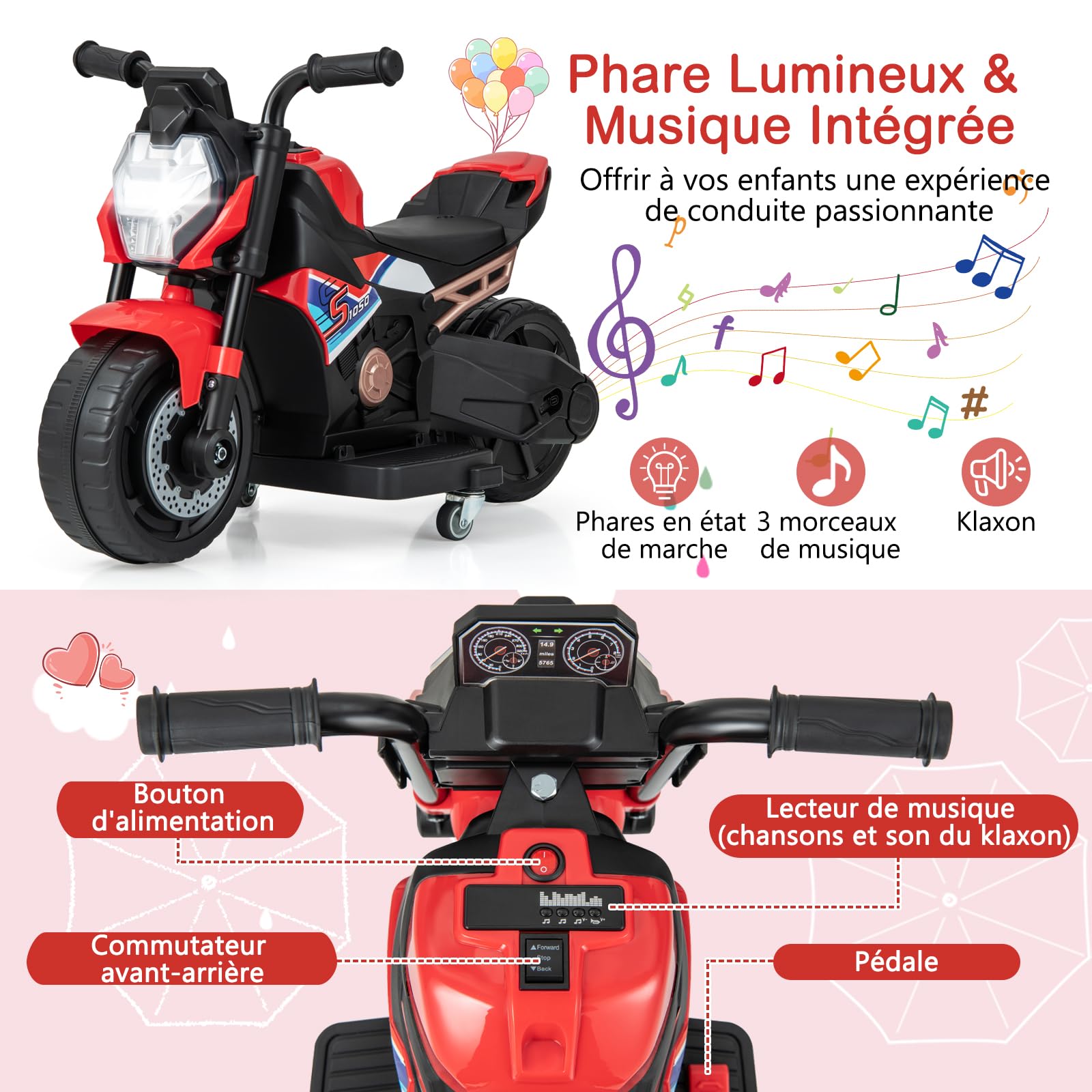 DREAMADE Moto Électrique Enfant, Véhicule Électrique 6V à