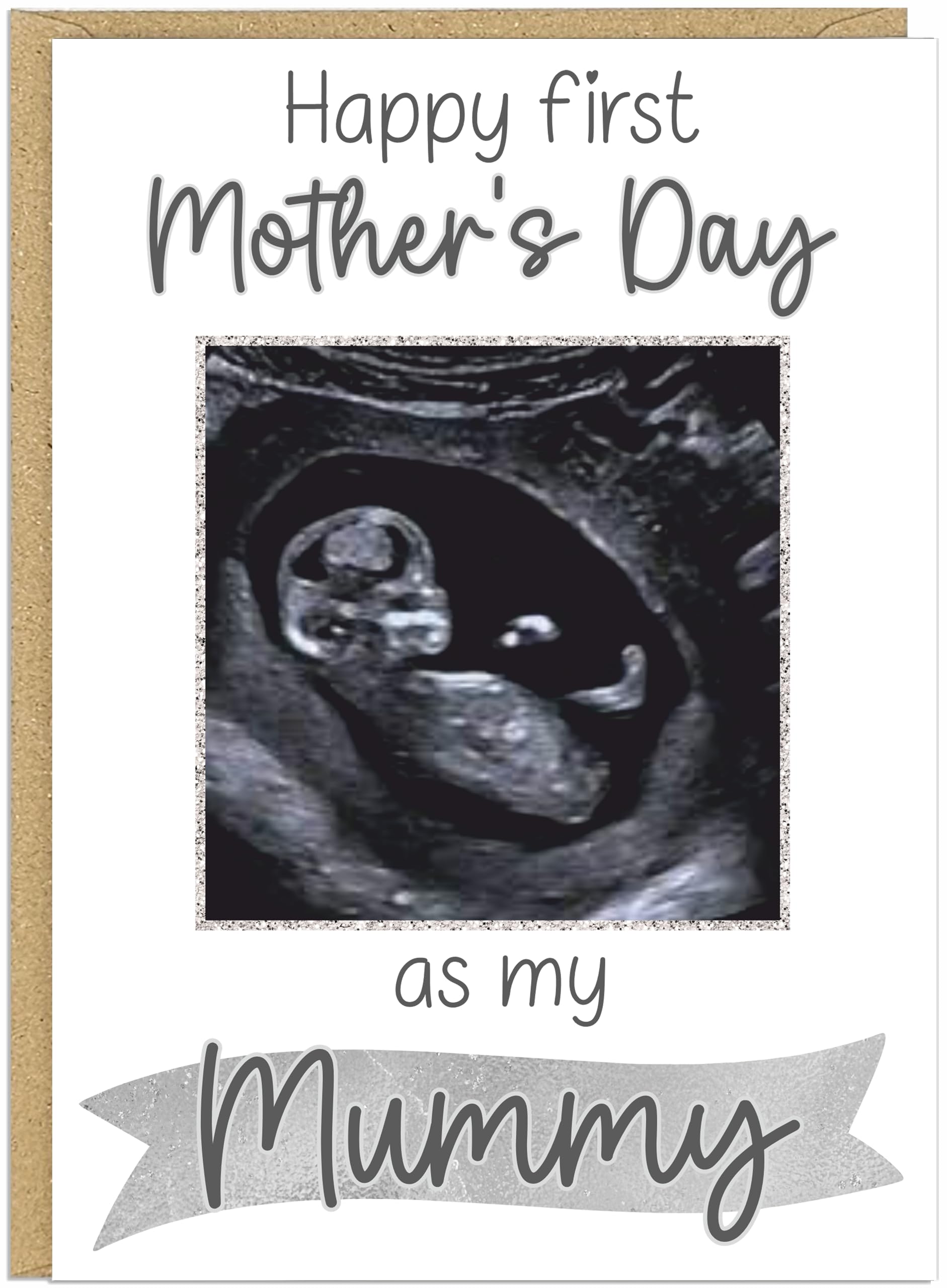 Happy First Mother's Day Custom Personalised Photo Card New Mum Upload Baby Newborn Custom Name Mummy 1st Mothers Day Mum Gift Milestone A5 Greeting Card (Silver)