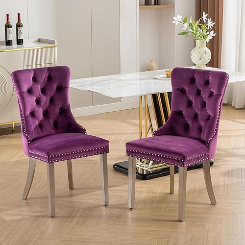 Miniatura 16 de Juego de 6 sillas de comedor modernas de mediados de siglo, con respaldo tapizado de terciopelo verde, sillas de cocina y comedor, patas de metal