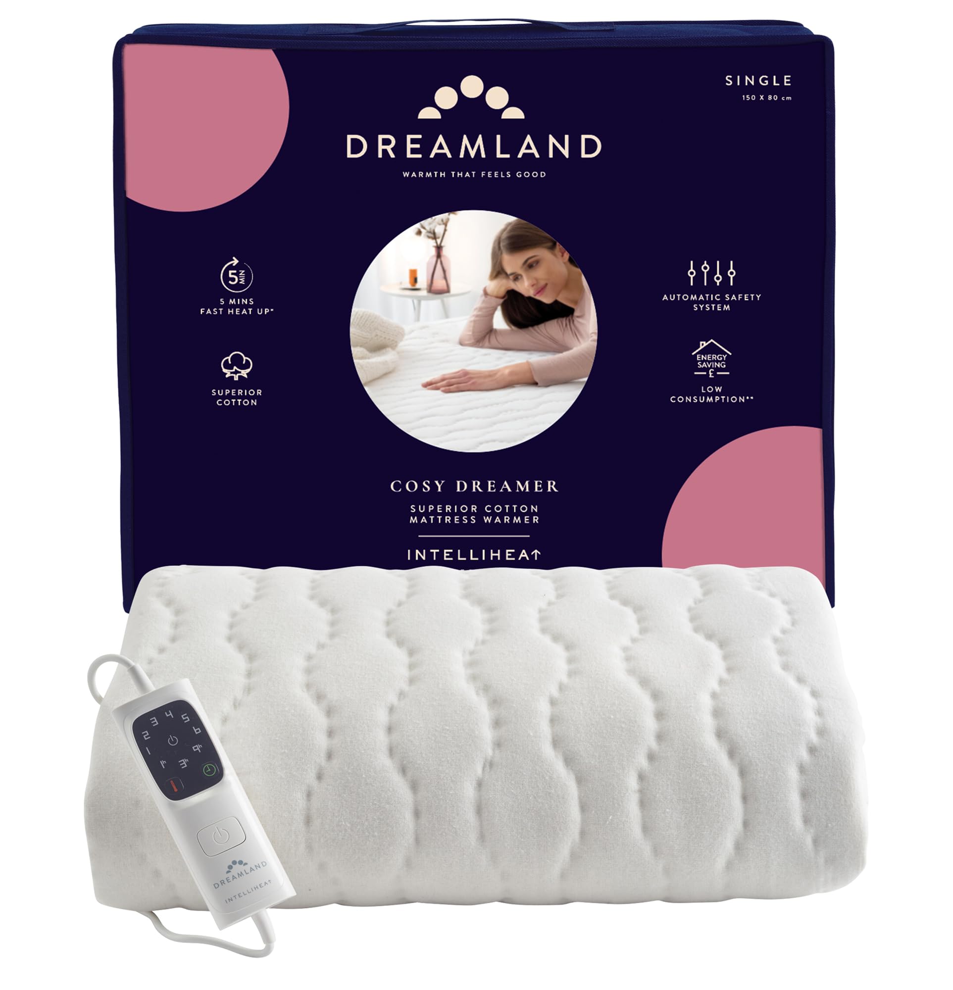 Dreamland Cosy Dreamer Electric Blanket - Heated Underblanket with Italian Cotton, Intelli...