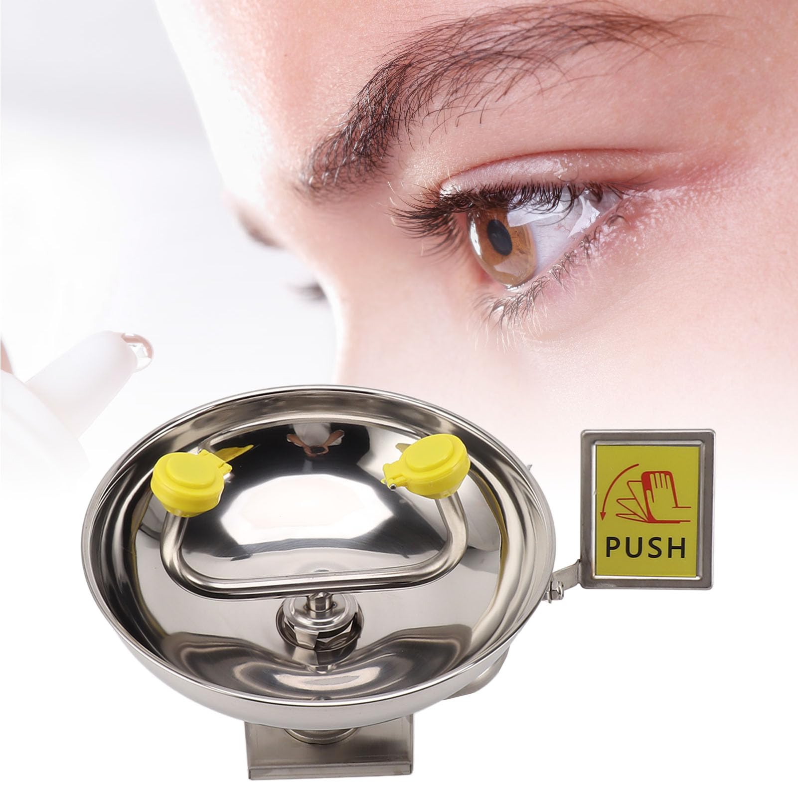 Stainless Steel Eye Wash Station, Double Nozzle Wash Eye Sink with Safety Sign for Lab Factory Industry Site Office and Home