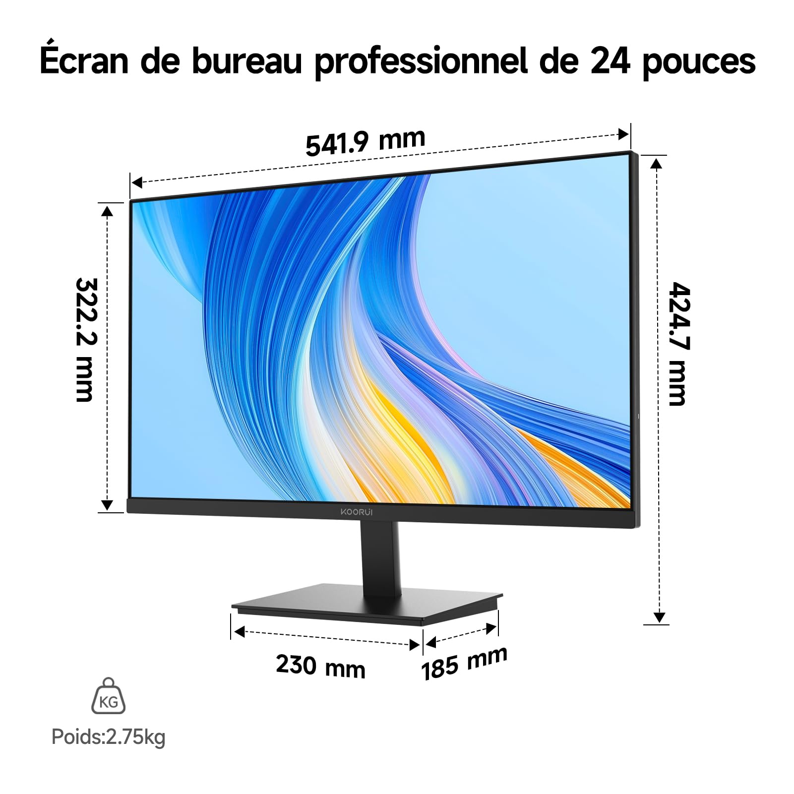 KOORUI E2411F 23.8 inch PC Screen, FHD 1920 x 1080 Monitor, 100Hz Screen, IPS HDMI VGA Eye Care, VESA 100 x 100 mm