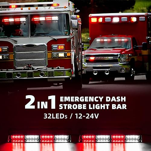 Miniatura 2 de PKINGLAKE Barra de luz estroboscópica LED 2 en 1 para tablero de emergencia, parabrisas delanterotrasero, luces interiores de advertencia