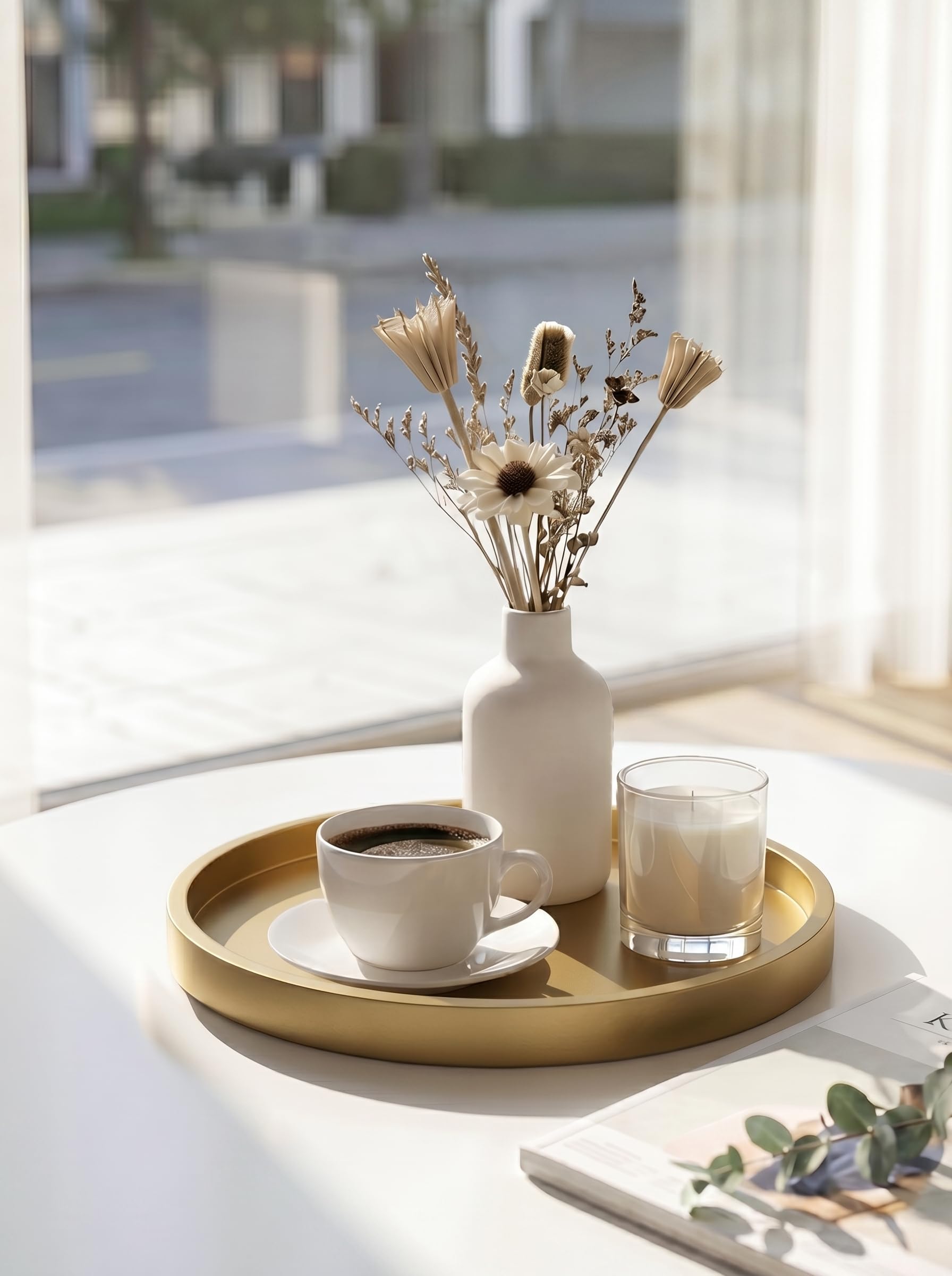 Hanobe Plateau de Service Bois: Rustique Plat Decoratif Rond Petit Marron Cafe Plateaux Perles Boho Mini Table Plats Ferme Deco pour Repas Canapé Cuisine, 30cm