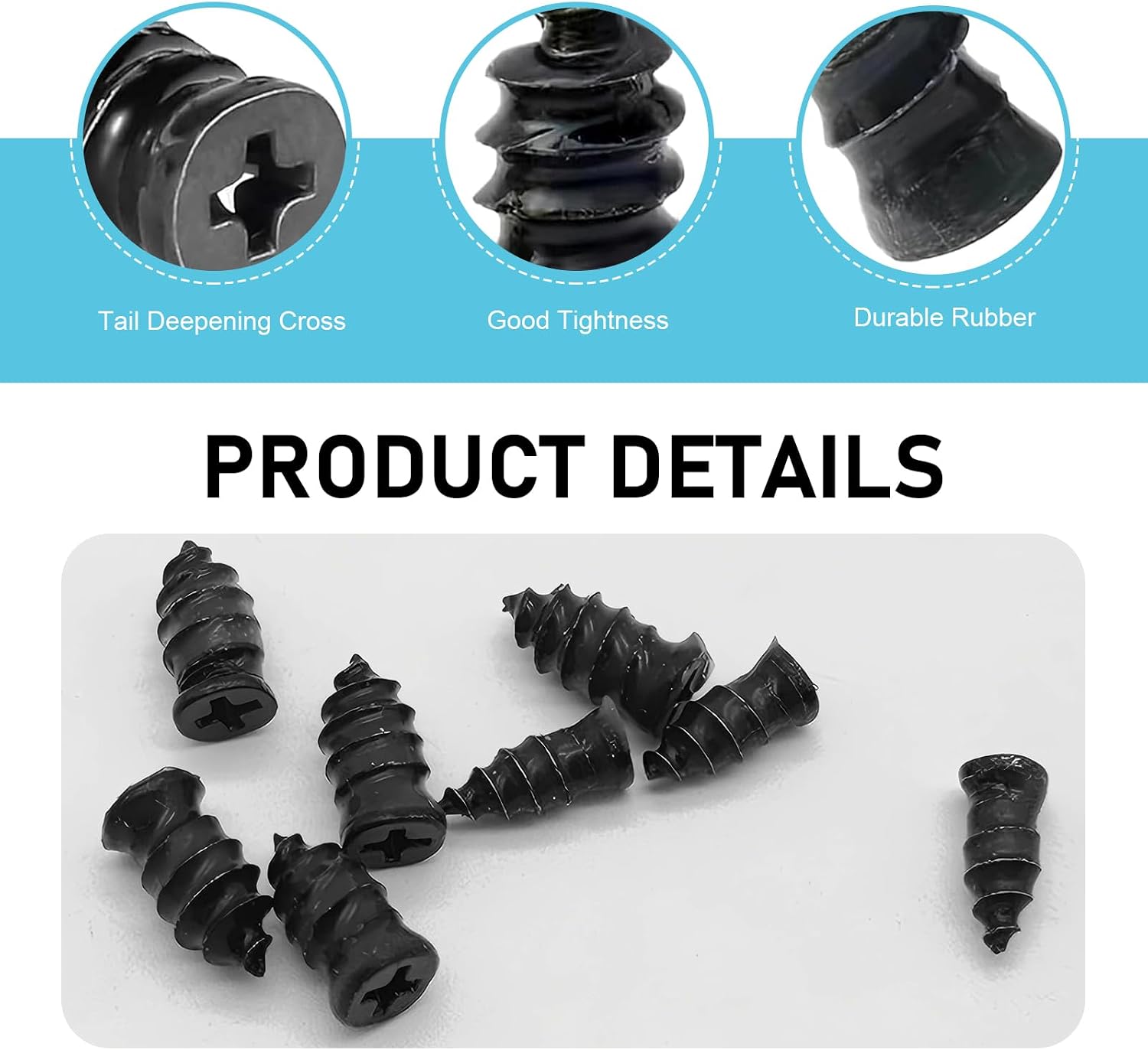 60 PCS Car Tire Repair Rubber Nail, Outdoor Self-service Vacuum Puncture Tire Repair Kit, Waterproof Spiral Rubber Sealing Screw Tools, Universal for Most Vehicles (Black) image 3