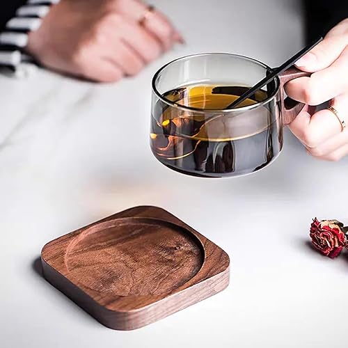 NADEnVIE 200ml Glass American Latte Coffee Cup With Wooden Tray High Borosilicate Heat-resistant Milk Tea Cup Fresh Ground Coffee Mug Glass Coffee