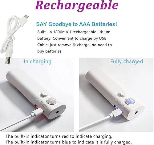 Miniatura 4 de WOBANE Tira de luz recargable con sensor de movimiento, luces LED para armario, escalera, despensa, debajo del mostrador, armario, armario, cama,