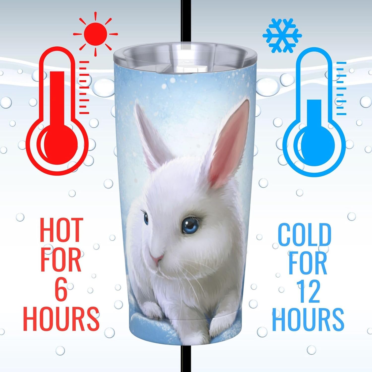 20 Oz Insulated Tumbler with Lid and Straw, Winter Snow Cute Rabbit Bunny Mom Dad Iced Coffee Stainless Steel Vacuum Insulated Tumbler Cup Travel Mug for Hot and Cold