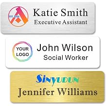 Custom Name Tags, Personalized Name Badges with Logo & Text, Aluminum Name Tags with Magnetic, Pin, or Adhesive Backing for Business Work, Clothing, Metal Front & Plastic Back, 3 Colors 1" x 3"