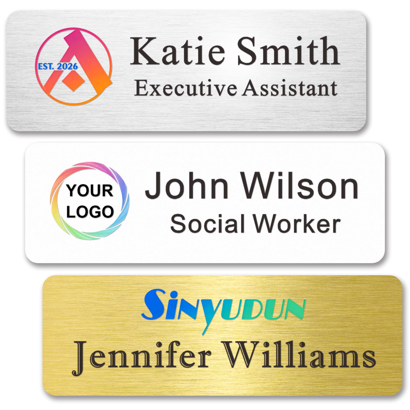 SINYUDUN Custom Name Tags, Magnetic Personalized Name Badge with Logo &Text