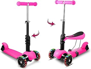 WeSkate Patinete para Niños de 3 Ruedas con Asiento, Manillar Ajustable y Ruedas Intermitentes para Niñas y Niños de 2 a 8 Años (Rosa, Azul, Verde, Amarillo)