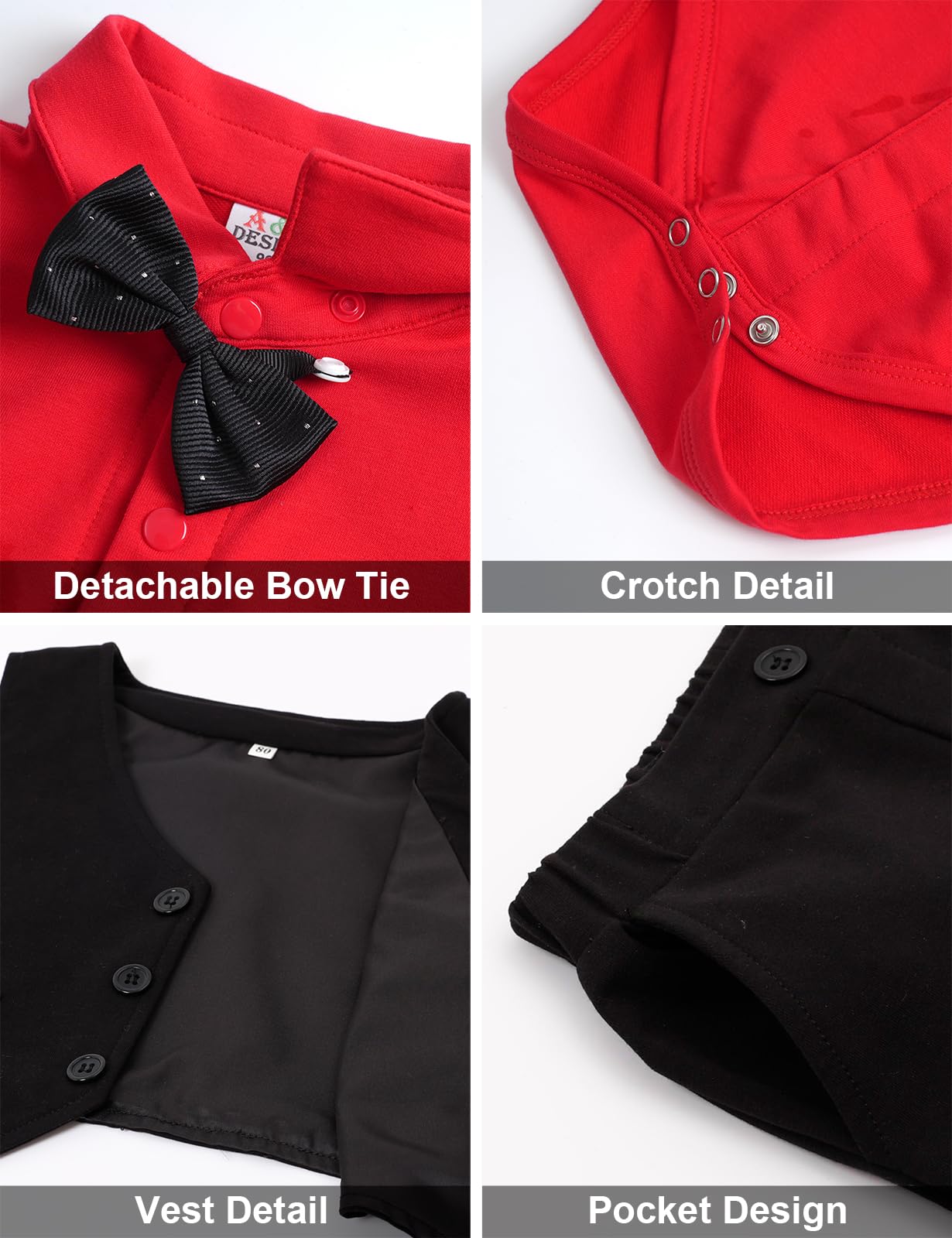 mintgreen Costume Noël Bebe Garcon, Mariage Gentleman Body Gilet Vêtements Ensemble, Rouge & Noir, 6-9 Mois, 70
