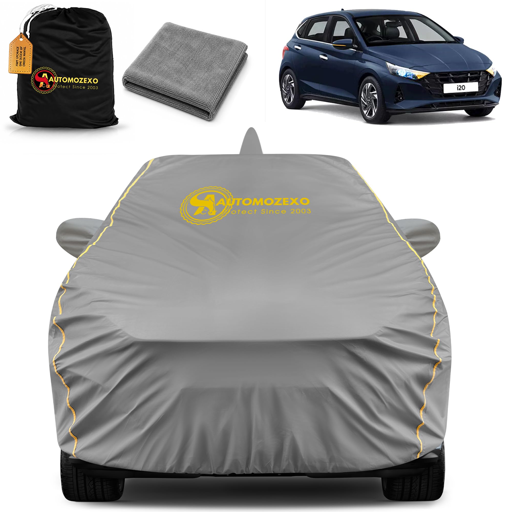 AUTOMOZEXO New I20 Magna,Sportz Dt,Sportz Ivt,Sportz Dct,Sportz,Asta,Asta Opt,Asta Opt Dt,Asta Opt Ivt,Asta Opt Ivt Dt,Asta Opt Turbo Dct,Asta Opt Turbo Dct Dt Body Cover 100% Waterproof For Car,Grey-image-0