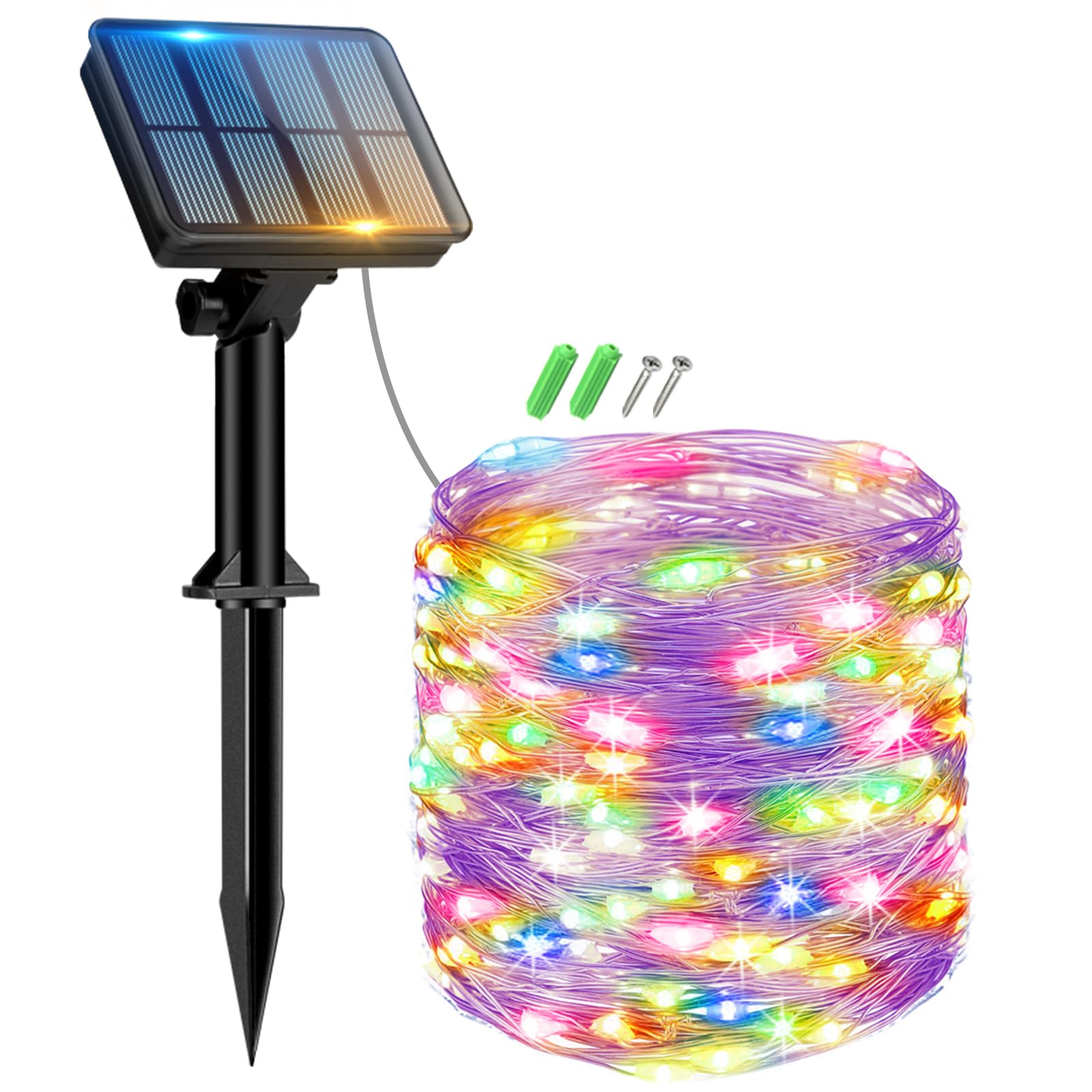 Peasur 12 M/120LED Guirnaldas Luces Exterior Solar, Luces Solares LED Exterior Jardin Luz Navidad Solares, Luz Solar Jardin Cadena para Exteriores Decoracion Arbol, Multicolor