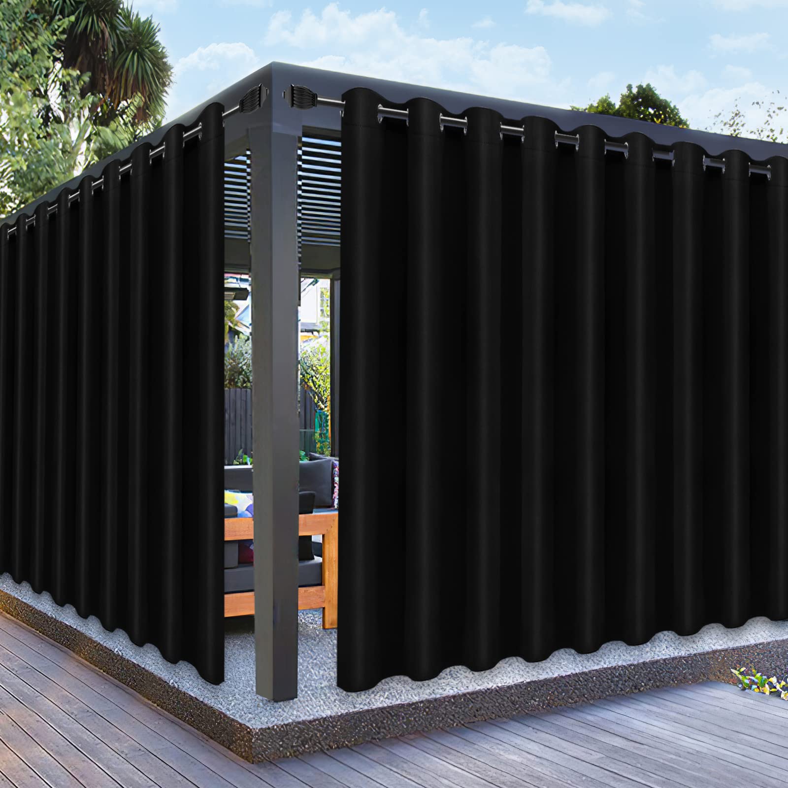 PureFit Outdoor Curtains for Patio Waterproof Weatherproof, UV Resistant Outside Curtains for Gazebo, Front Porch, Pergola, Sun Blocking Privacy