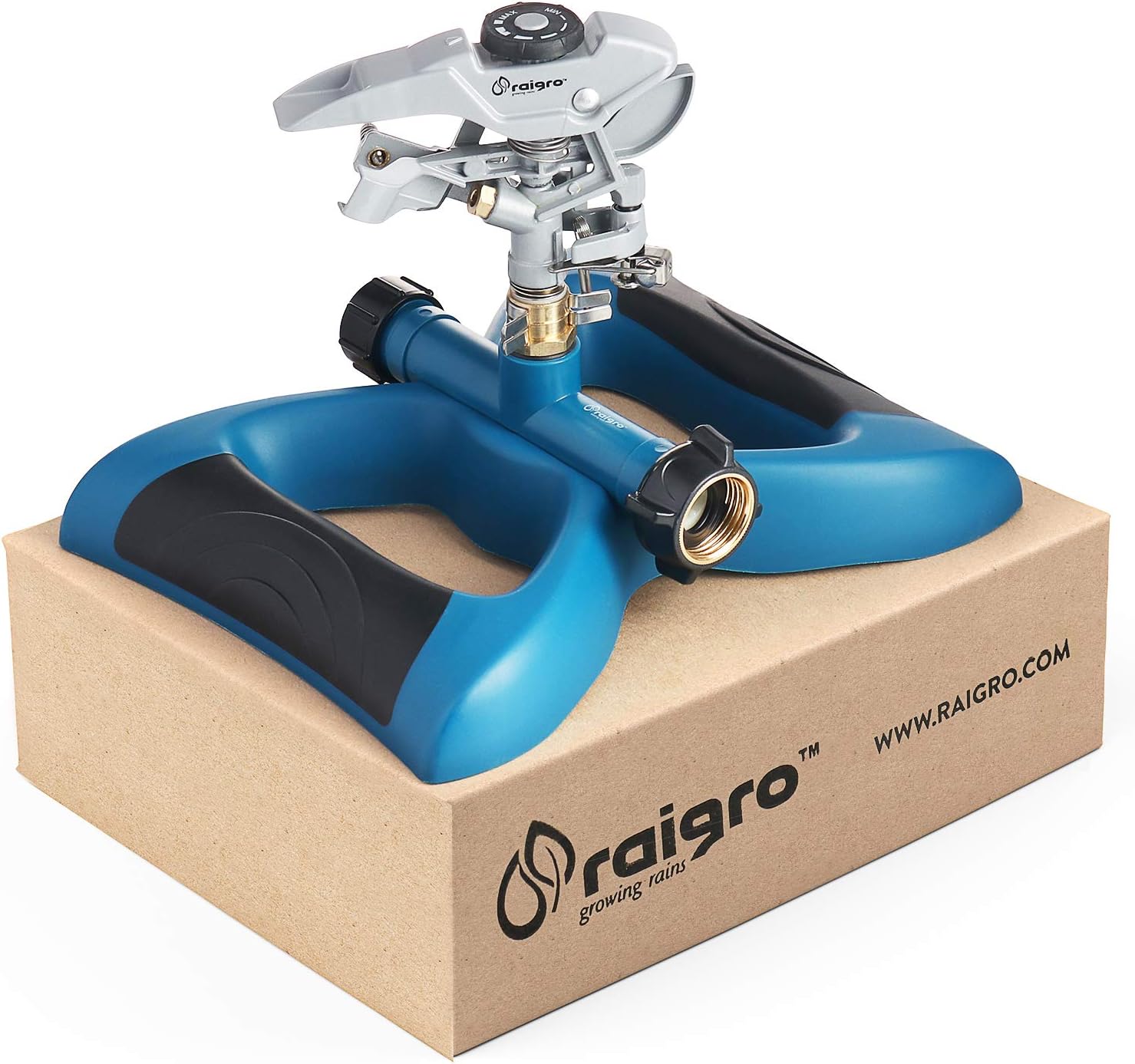 Raigro Lawn Sprinkler with Metal Head - 360 Degree Pulsating Garden Sprinkler - Waters up to 85 feet in Diameter, Adjustable Spraying Area and Distance, Water Sprinkler for Lawn : Patio, Lawn & Garden
