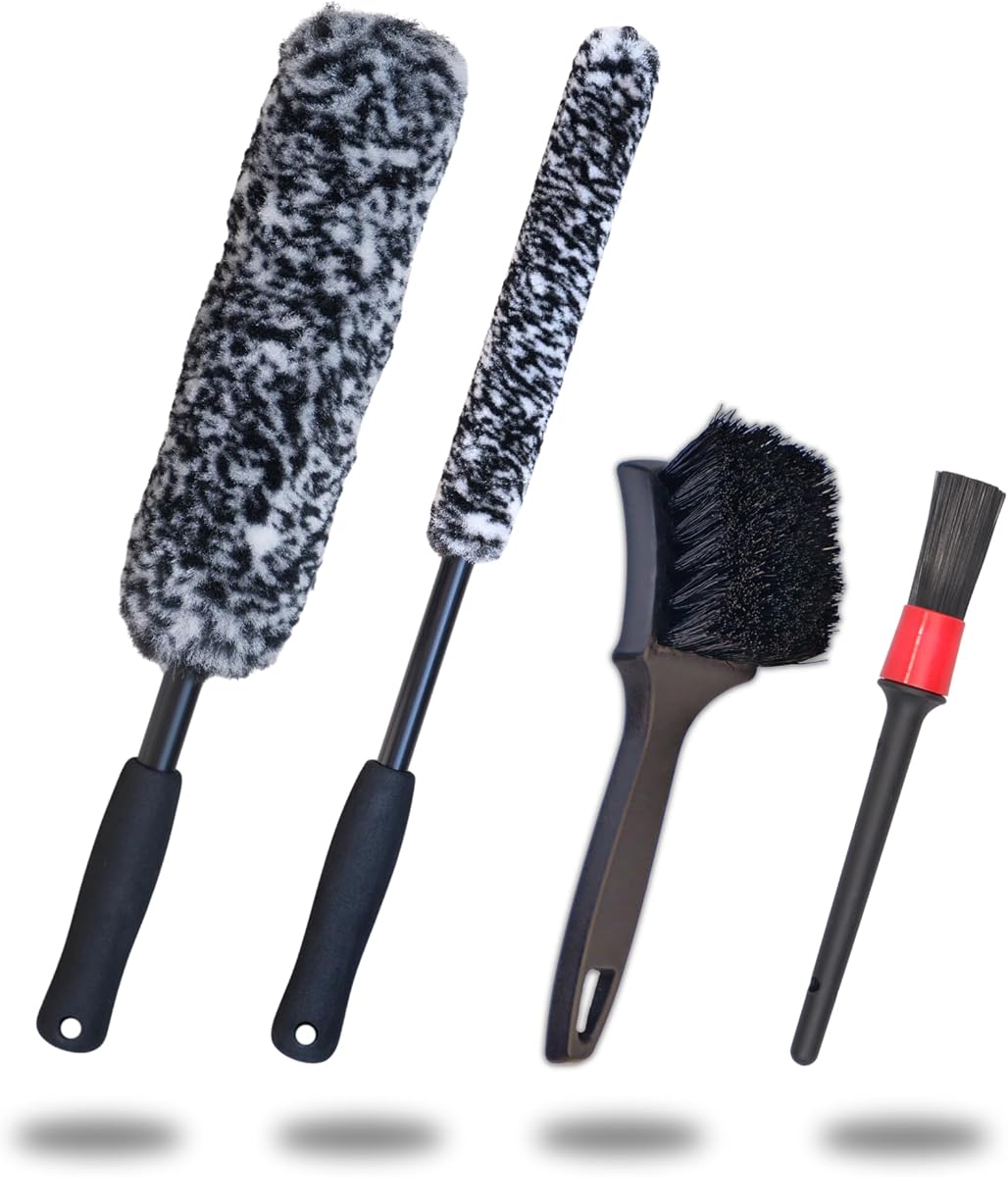 PRO Choice 4 Pack Long Handle Wheel Brush Kit for Cleaning Wheel and Tire- 2X Soft Wheel Cleaning Brush, Detailing Brush and Stiff Tire Brush : Automotive