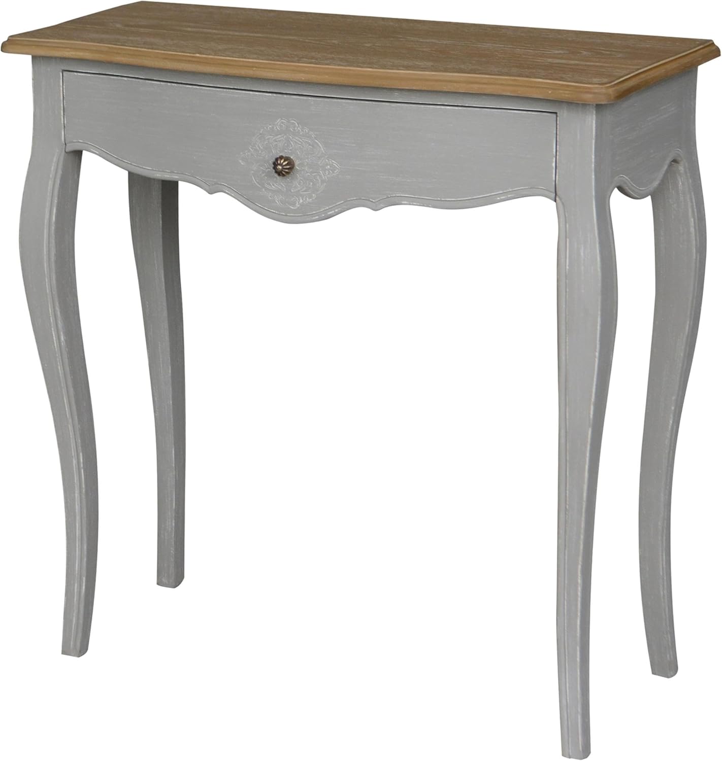 Pemberly Row Modern Wood Console Table, 32" W x 14" D x 32" H, Antique Gray Finish, Veneer Top, French Provincial Style, Hand-Carved Design, Shabby Chic Accent Table for Entryway or Living Room