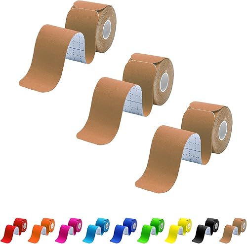 Vista 17 de Cinta de kinesiología precortada, 3 rollos, cinta deportiva atlética para soporte de articulaciones musculares, 60 tiras para rodilla, tobillo
