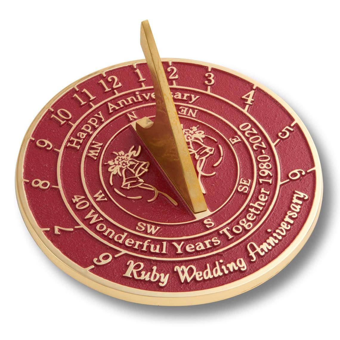 40th Ruby Wedding Anniversary Sundial Gift Idea is A Great Present for Him, for Her Or for A Couple to Celebrate 40 Year of Marriage (40th Anniversary)
