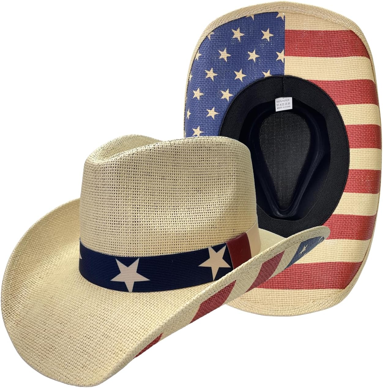 Straw Western Cowboy Hat of US Flog for July 4th Cowgirl Headwear for Men, Women Festival & Party Accessory