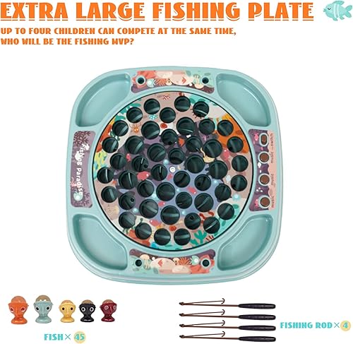 Miniatura 4 de Juego de pesca magnético para niños, juguete de pesca eléctrico con música y 45 peces, juego de 4 cañas giratorias, juegos de mesa robo peces,