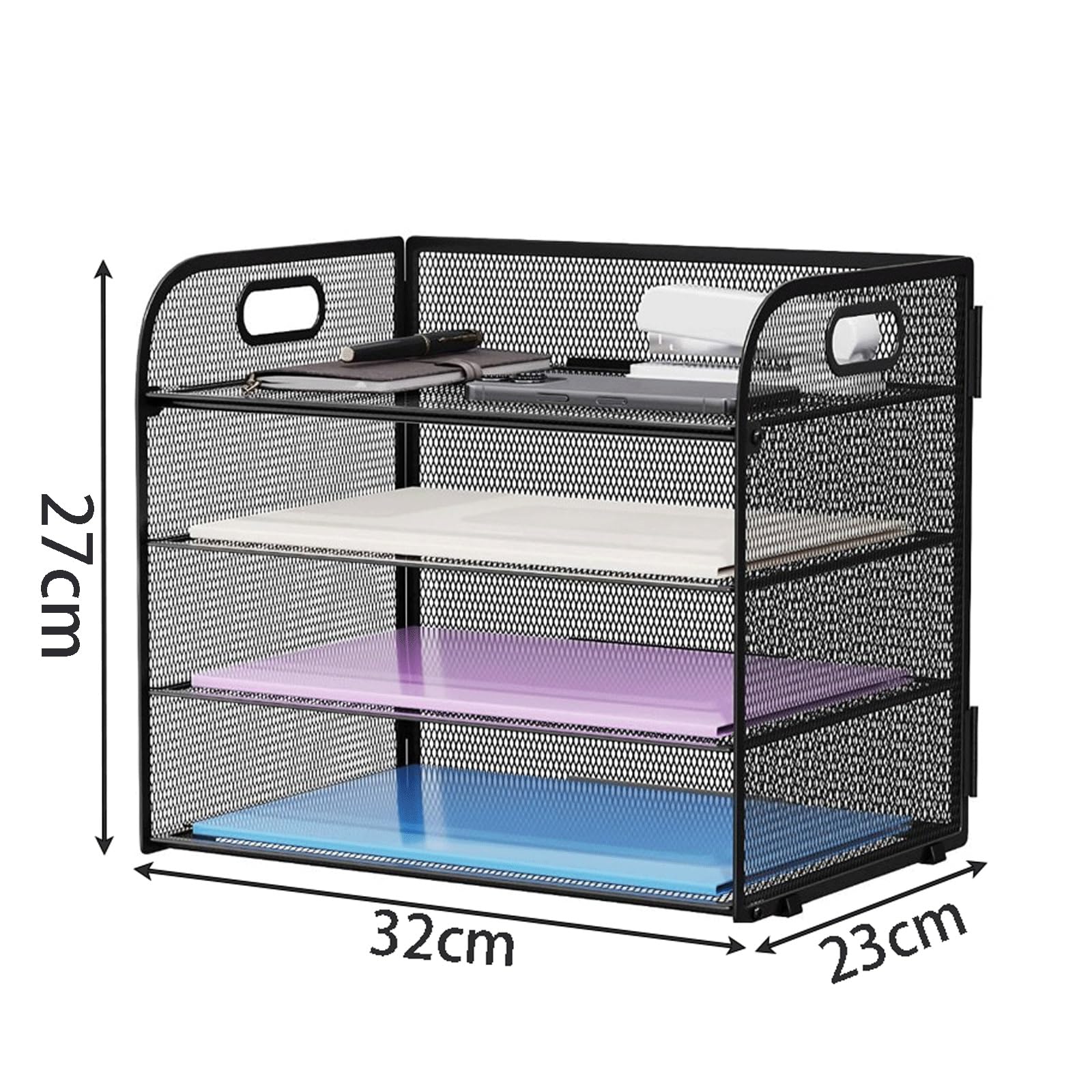 Organizador de escritorio de malla, Organizador de Bandeja de Archivos, Carpetas A4, Cartas, Papel, Bandeja organizadora de Escritorio de Metal(Blue,5-tier)