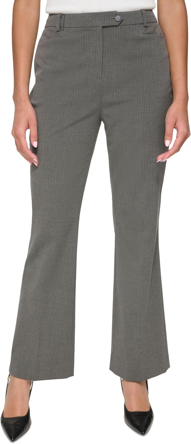 Calvin Klein Women's Pinstriped Modern Pants Charcoal/Cream 8