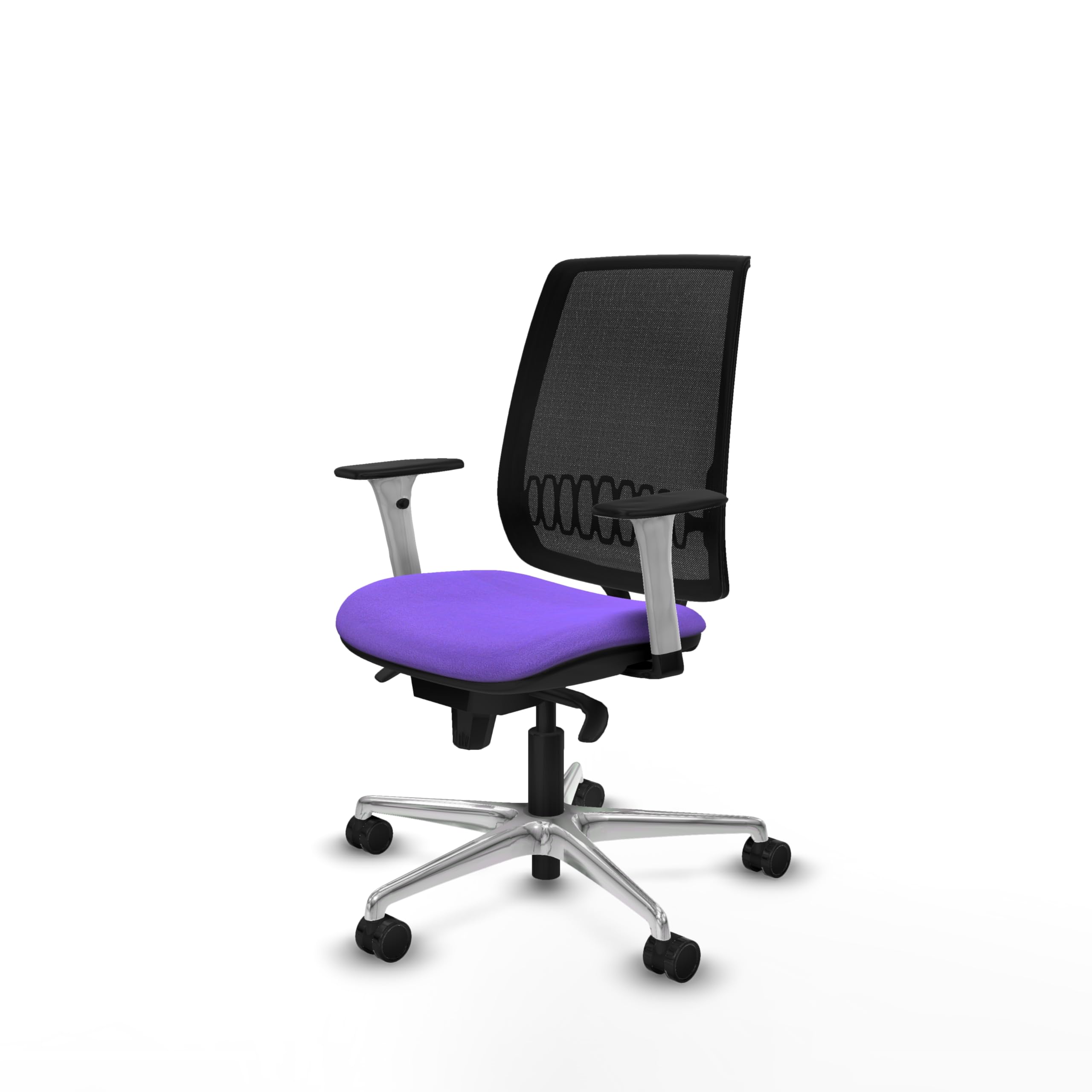 Piqueras y Crespo - Sedia con supporto lombare regolabile con braccioli bianchi e neri. Dotato di Sincro 5 Posizioni e Schiuma Iniettata. con ruote 65 mm nylon. Nero/Lilla