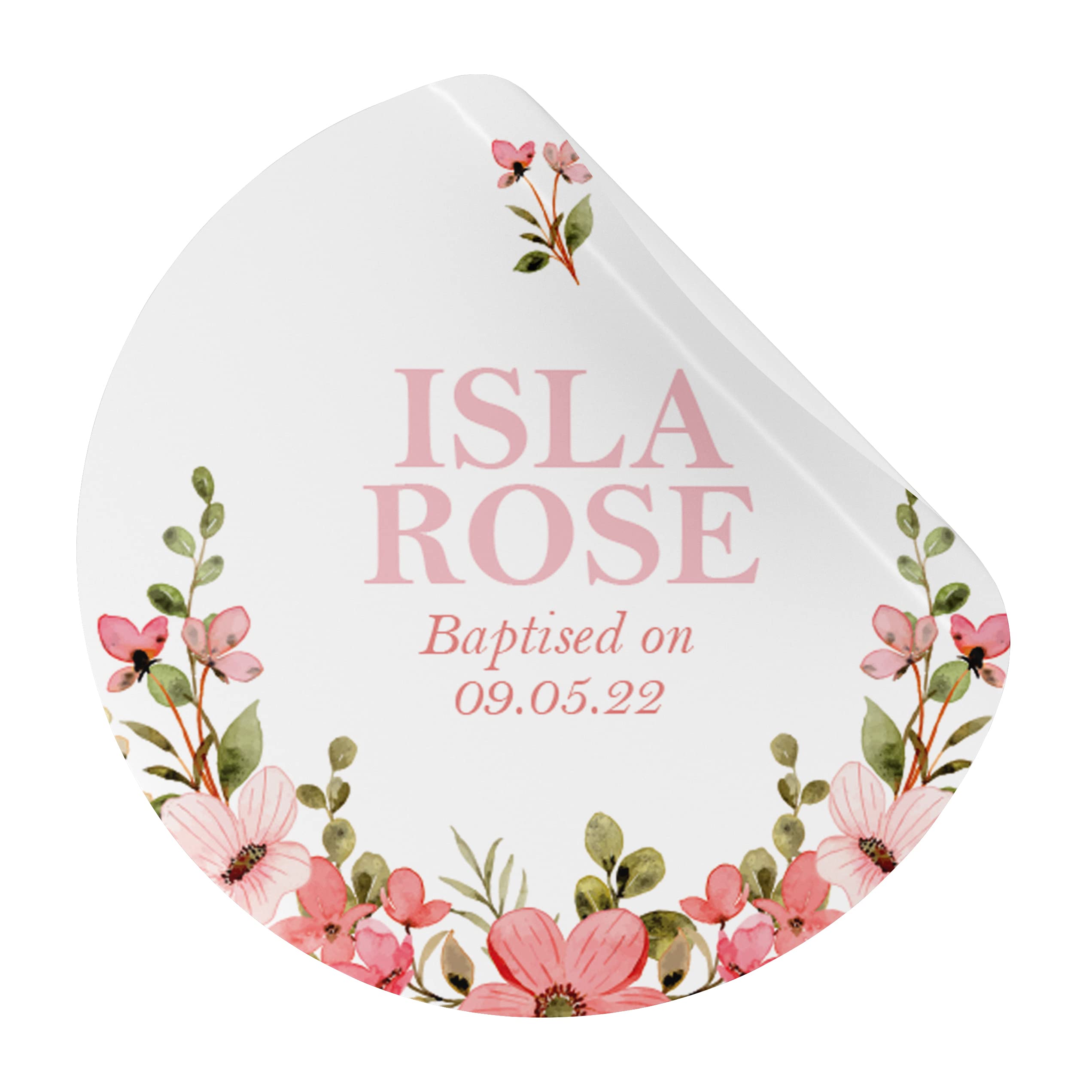 Personalised Favour Stickers for Christening/Baptism/Hen Party/Birthday in Pink or Blue (LA8) (37mm (35 per Sheet), Blue)