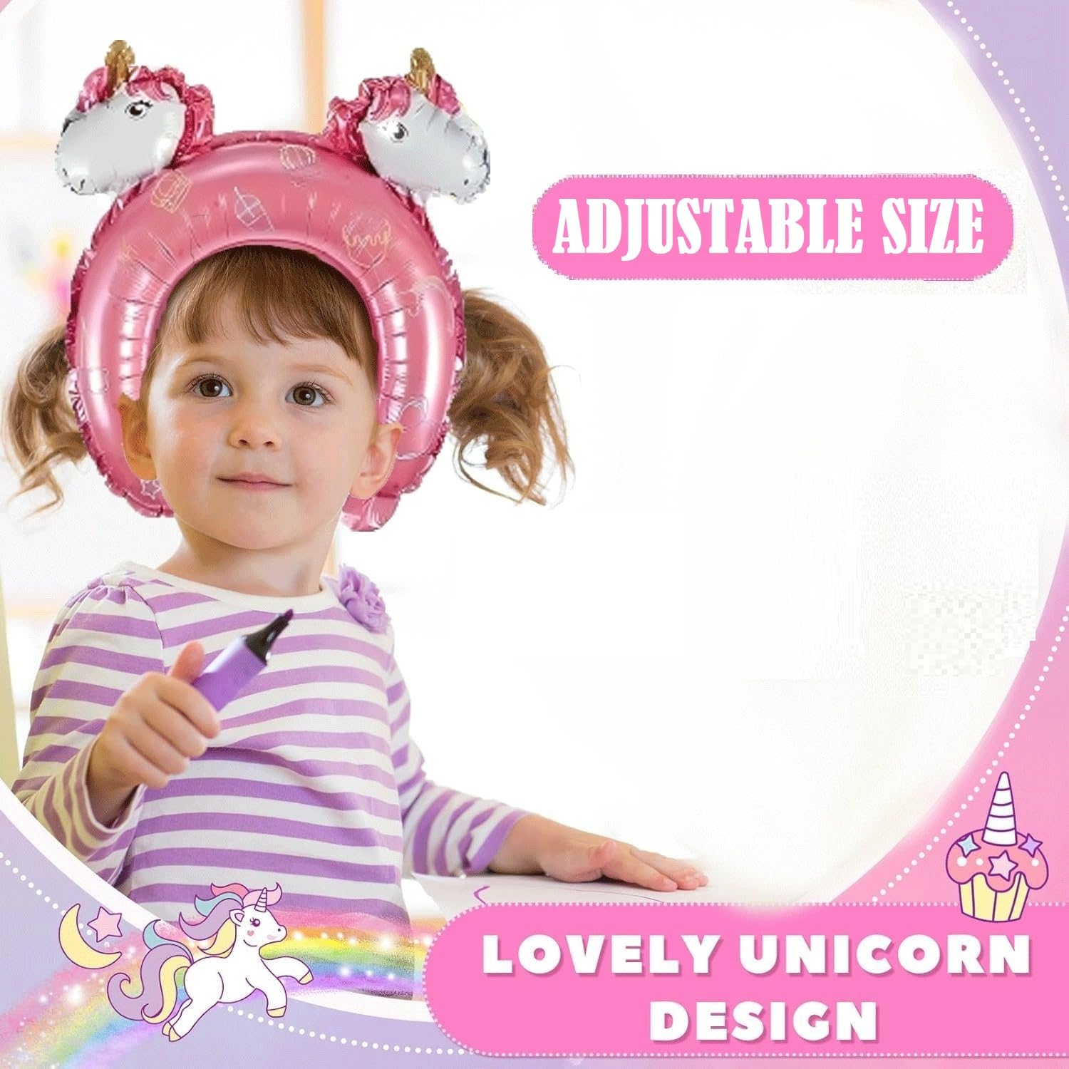 AMFIN (Pack of 4) Unicorn Shaped Head Hoops Foil Balloons for Theme Party Decoration - Multi 3