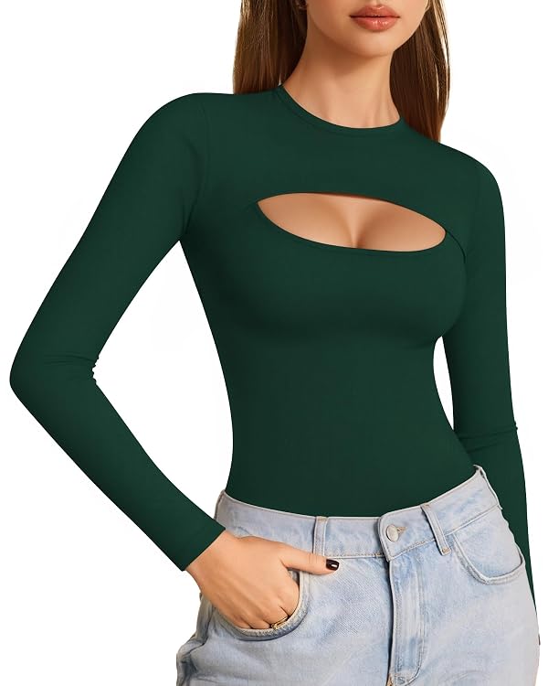 ALGALAROUND Women's Cutout Tops Basic Long Sleeve Round Neck Slim Fit T-Shirts by ALGALAROUND - Used condition - Image 2