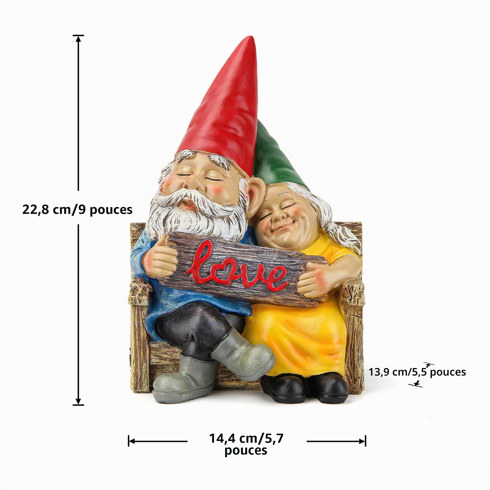 Nain de Jardin Extérieur Rigolo - Couple Amoureux sur Banc, Statue Décorative Résistante aux Intempéries, Décoration de Jardin Originale pour Balcon et Terrasse, Cadeau de Mariage et Anniversaire
