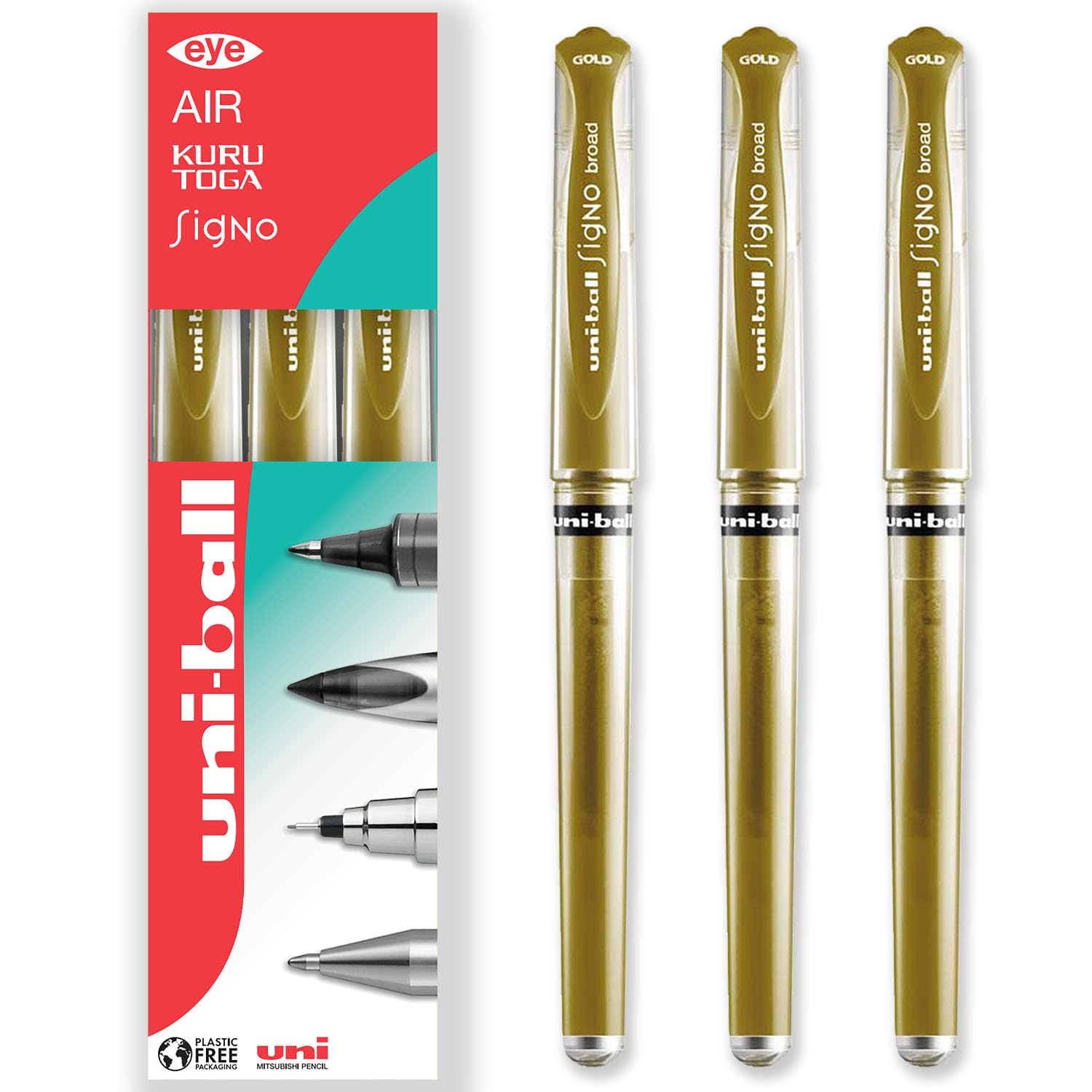 uni-ball Signo Pen, UM-153 Broad Metallic Gel Ink Rollerball, Metal 1.0mm Tip Nib, Rubber Grip