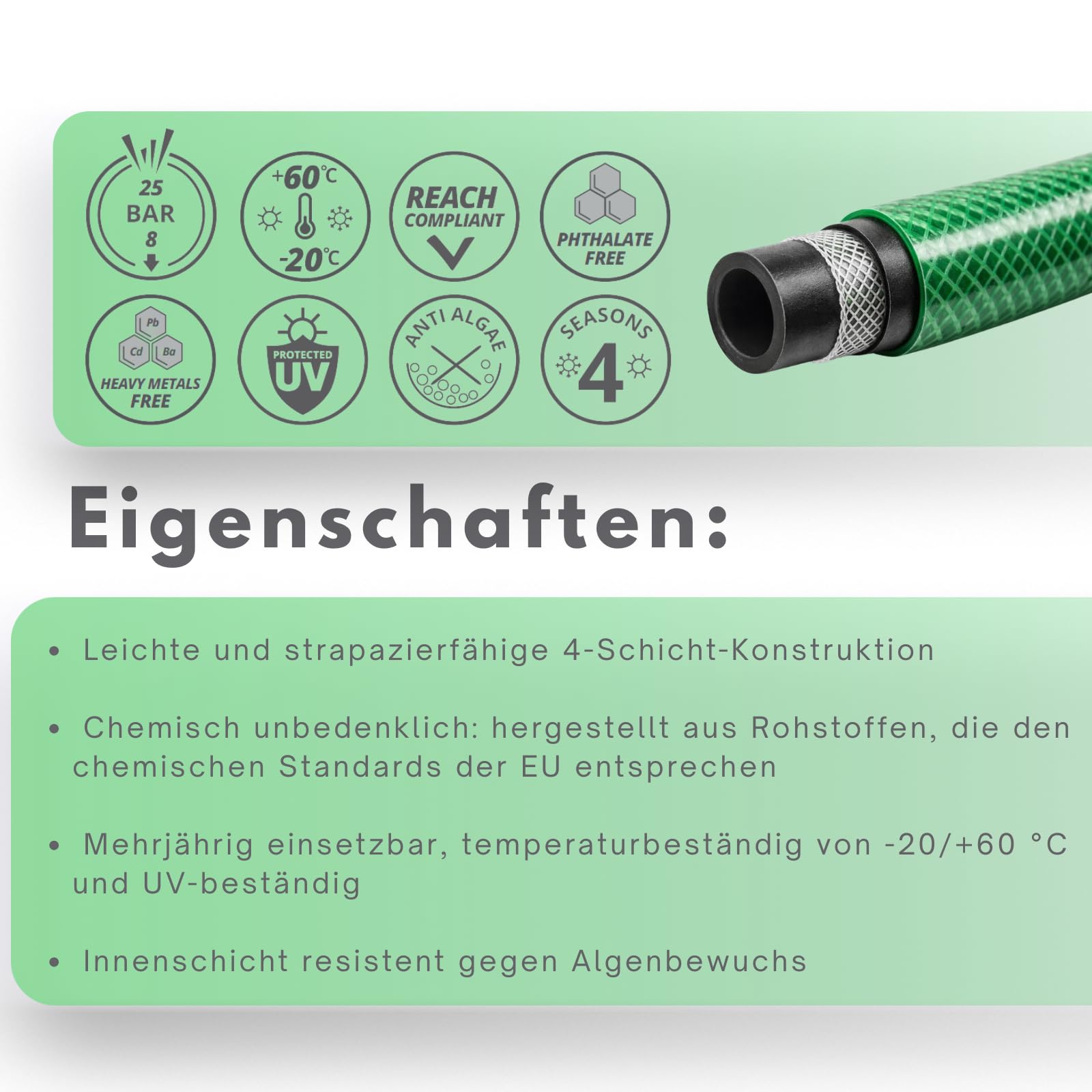Gartenschlauch Wasserschlauch 3/4 Zoll 20m 30m 50m 100m Schlauch + Adapter Varianten Farbe (Grün, 3/4" 100m mit Adapter Set)