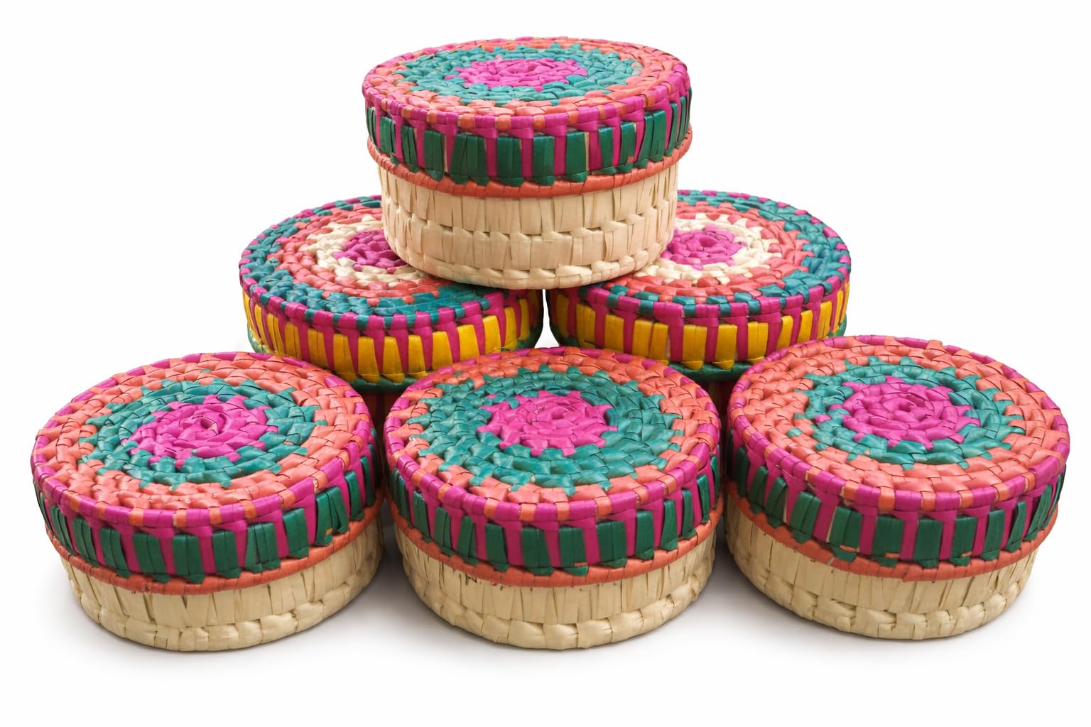 Premium Handwoven Palm Leaf Gift Box with Lid – Eco-Friendly Ethnic Return Gift Box for Weddings, Festivals & Corporate Gifting | Decorative Multicolor Round Favor Box-image-28