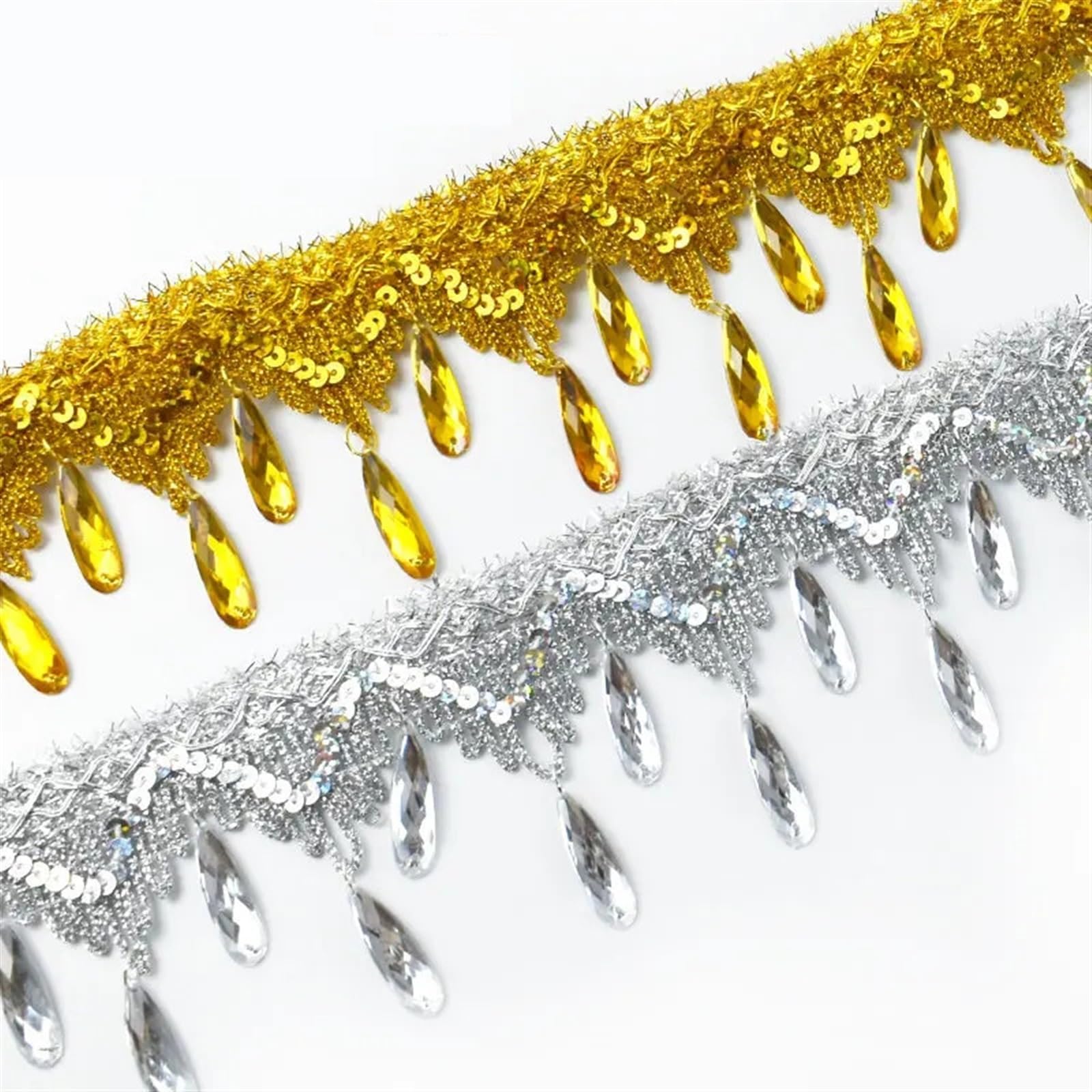 Wstążka z cekinami, Zawieszka z żywicy Cekiny Tassel Tapicerka do szycia DIY Multicolor 7 cm szerokości w 0,5-2 M(Gold,1Meter)