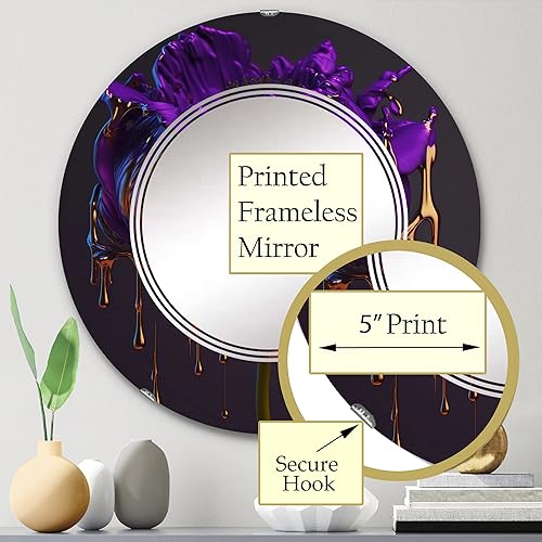 Miniatura 3 de DesignQ Purple Peony Liquid Gold I- Vanity Mirror, Bathroom Mirrors, Wall Mirrors for Living Room, Bedroom - Oval Mirror - Large 20'x30', 24'x36'