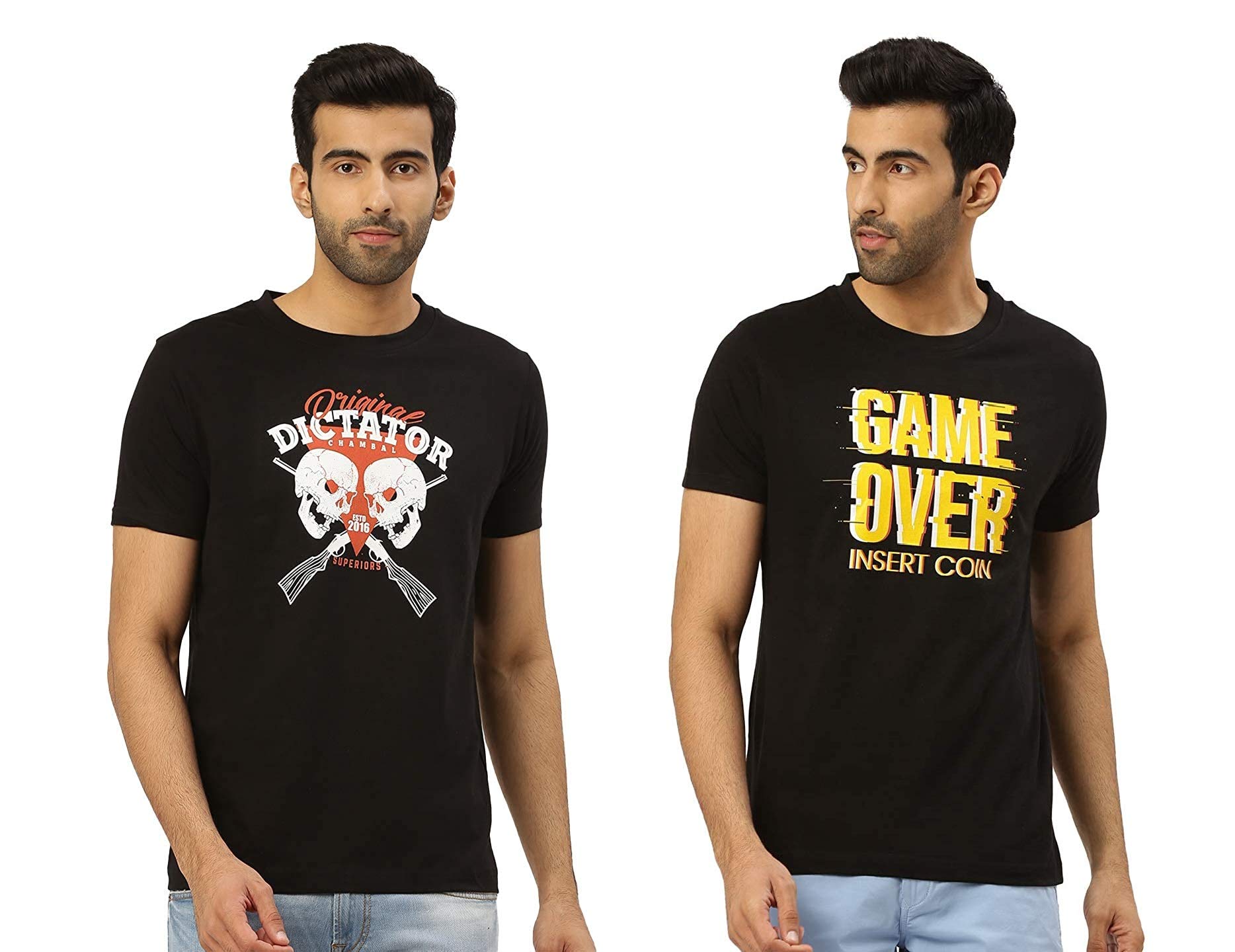 THE CHAMBALMen's Regular Fit Graphic Printed Cotton T-Shirt (Pack of 2)