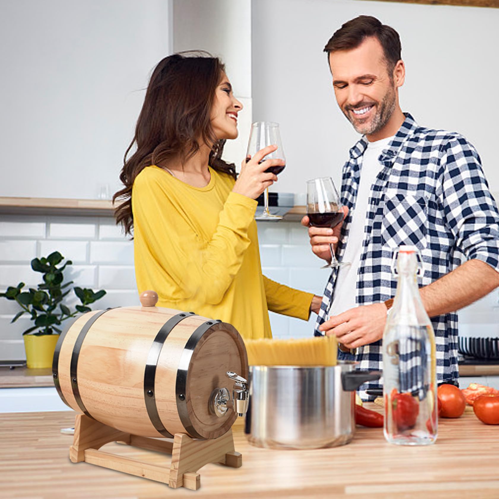 Barril de envejecimiento de roble, mini barriles de whisky con soporte de madera, bung & spigot, dispensador de barril de whisky de 1 litro, muestra de decoración y almacenamiento de la mesa de la ca