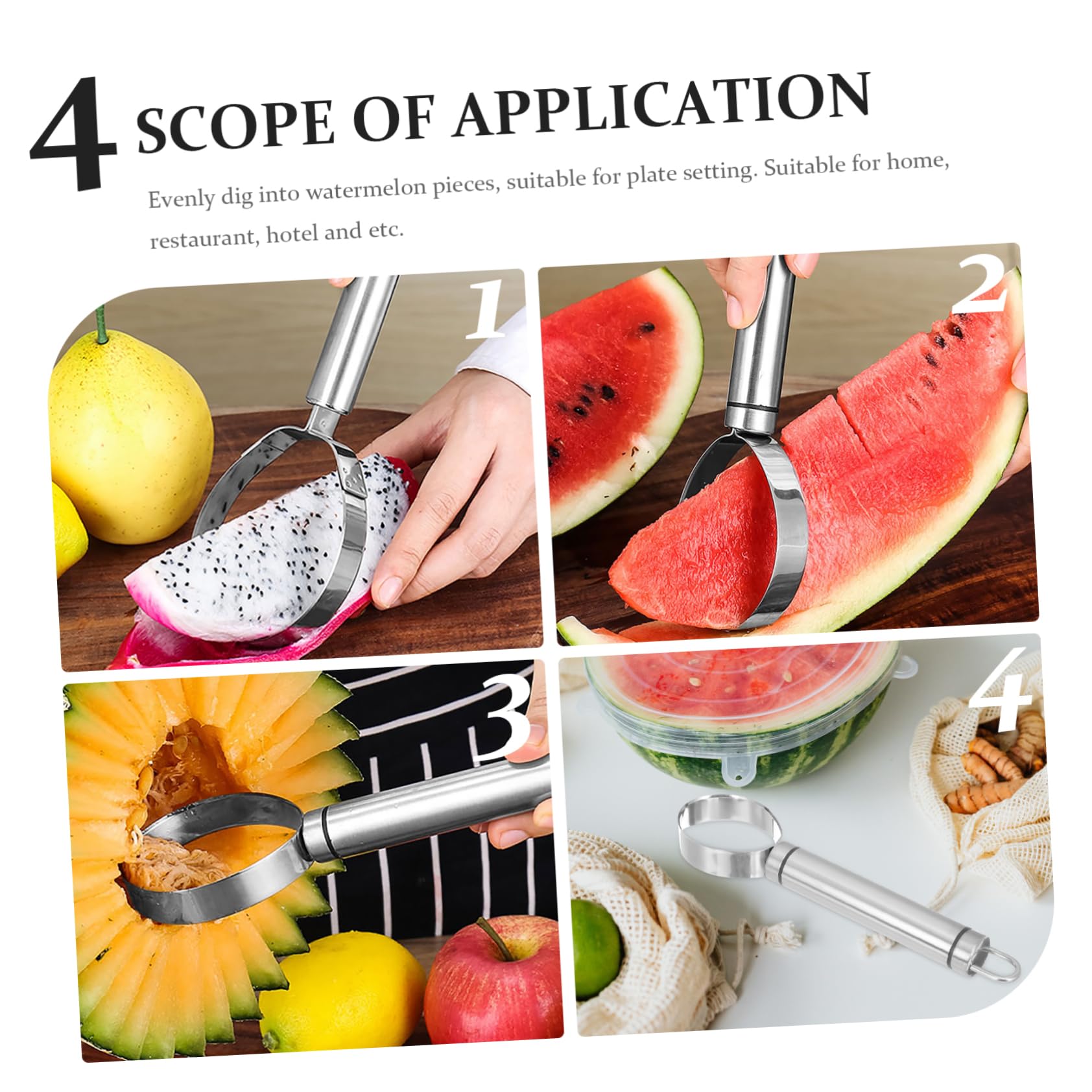GLEAVI 3pcs Stainless Steel Watermelon Scoop and Fruit Slicer Tool Portable Watermelon Cutting Device for Quick Salad Preparation for Home Use