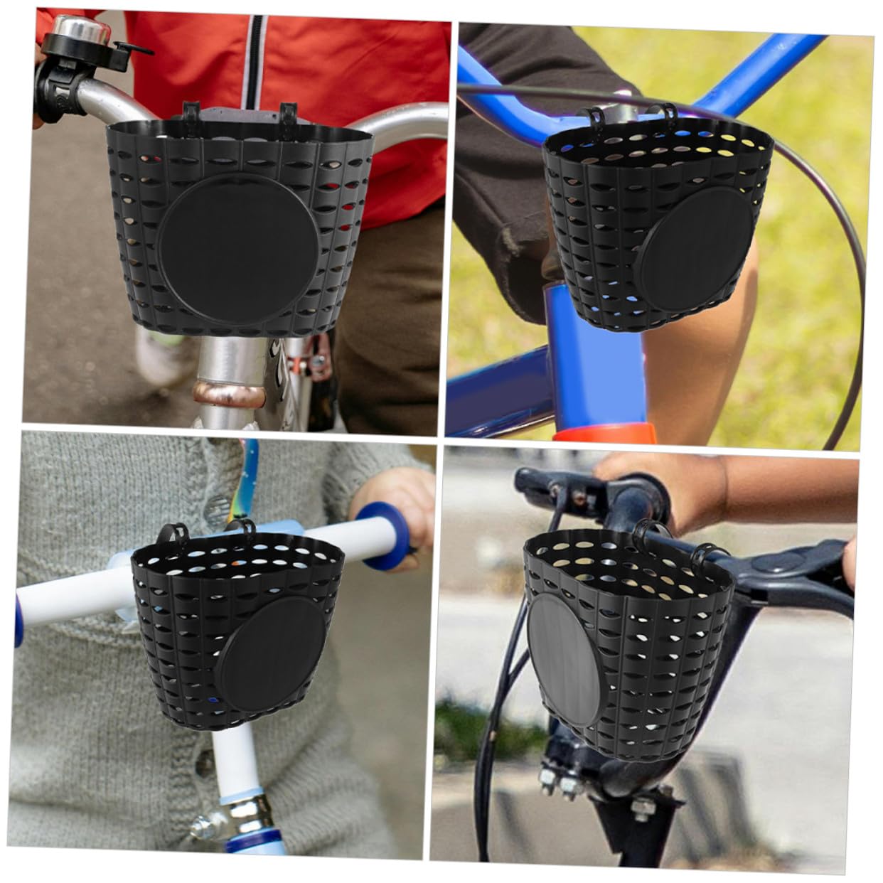 Cesta de Bicicleta para Niños de Plástico Negra Desmontable con Correa Ajustable para Accesorios de Bicicleta Cómoda y Segura